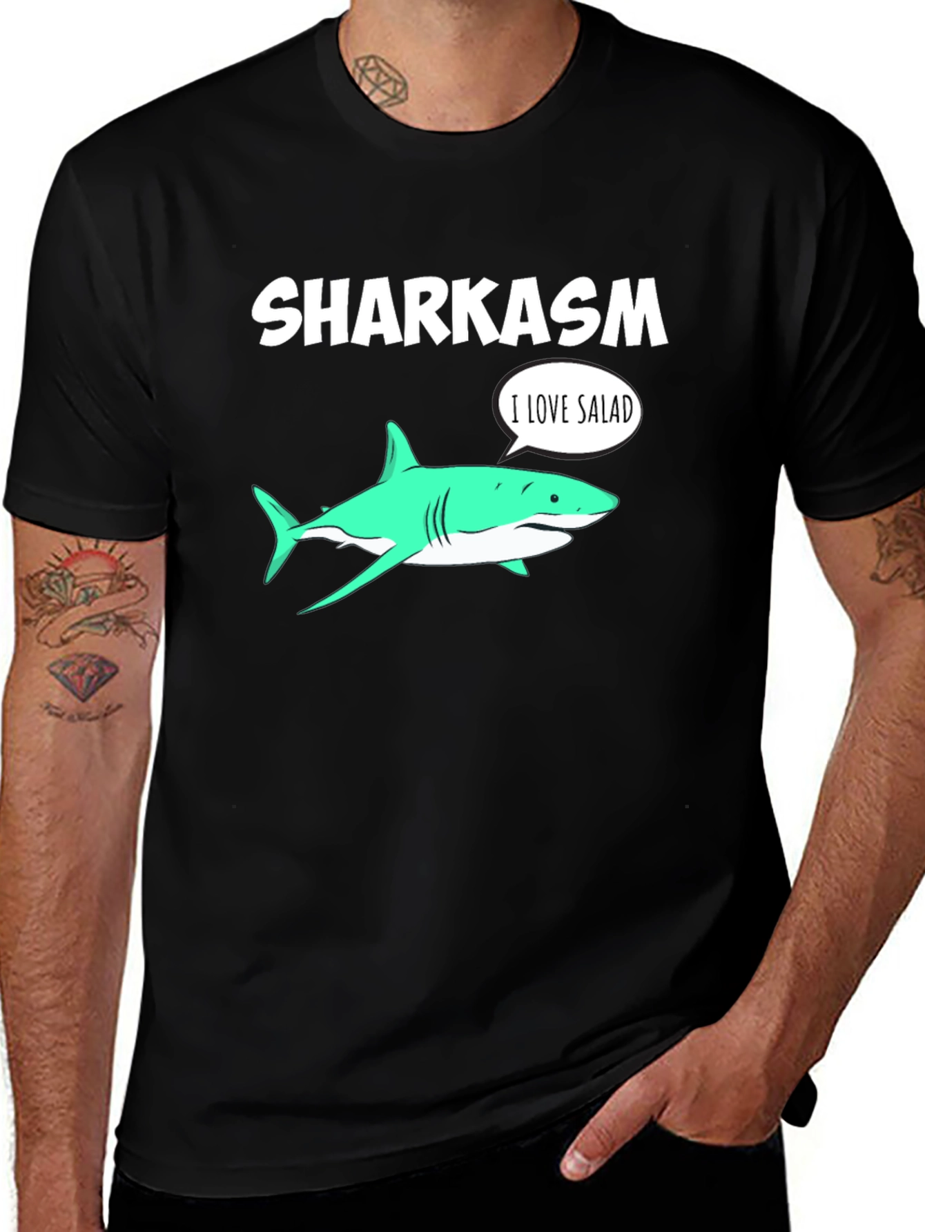 Variant 13 of Sharkasm I Love Salad T-Shirt - Funny Shark Pun Tee