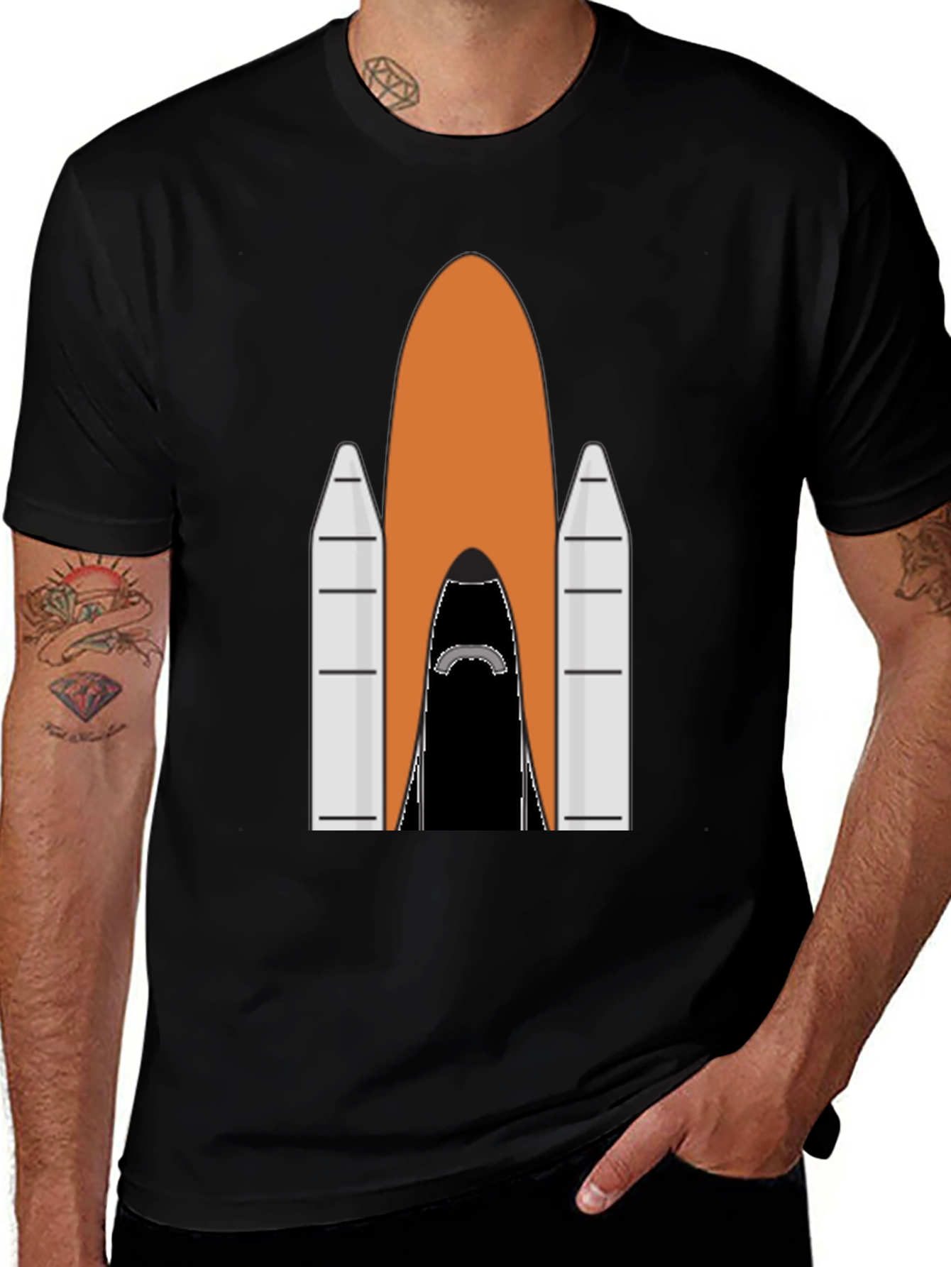 Variant 26 of Rocket Ship Graphic Tee - Black Cotton T-Shirt