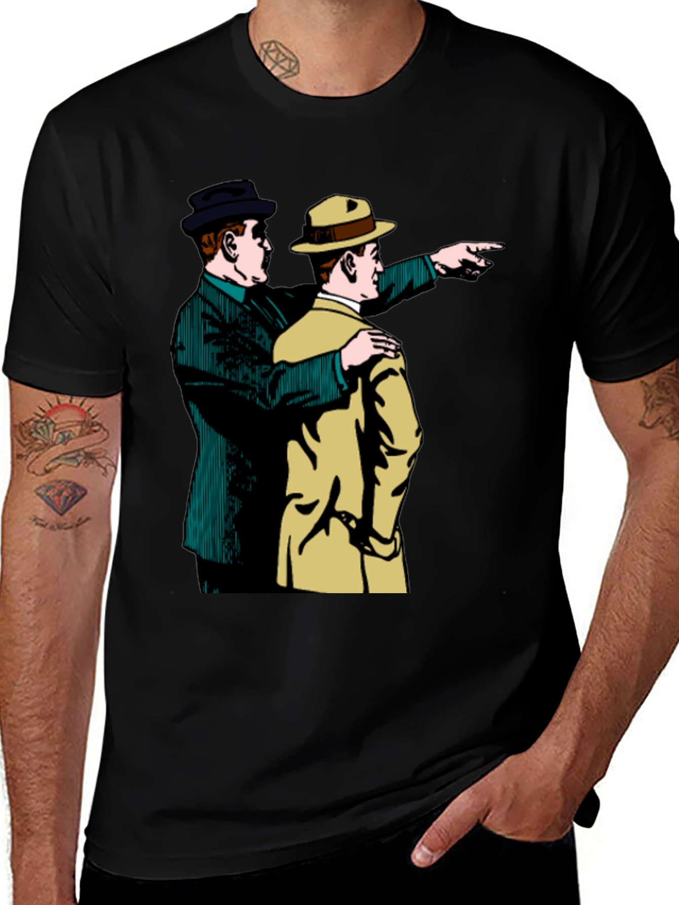 Variant 14 of Retro Detective Graphic Tee - Pointing Duo