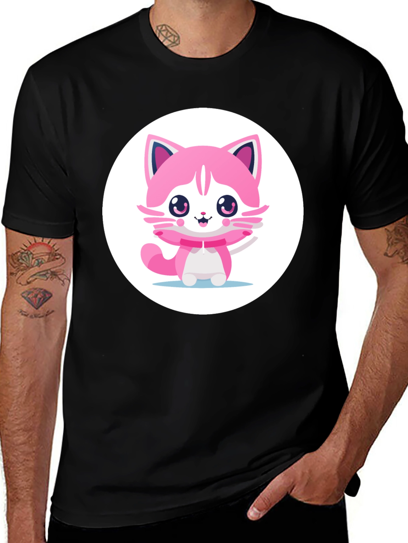 Variant 8 of Cute Pink Kitten Graphic Tee - Unisex