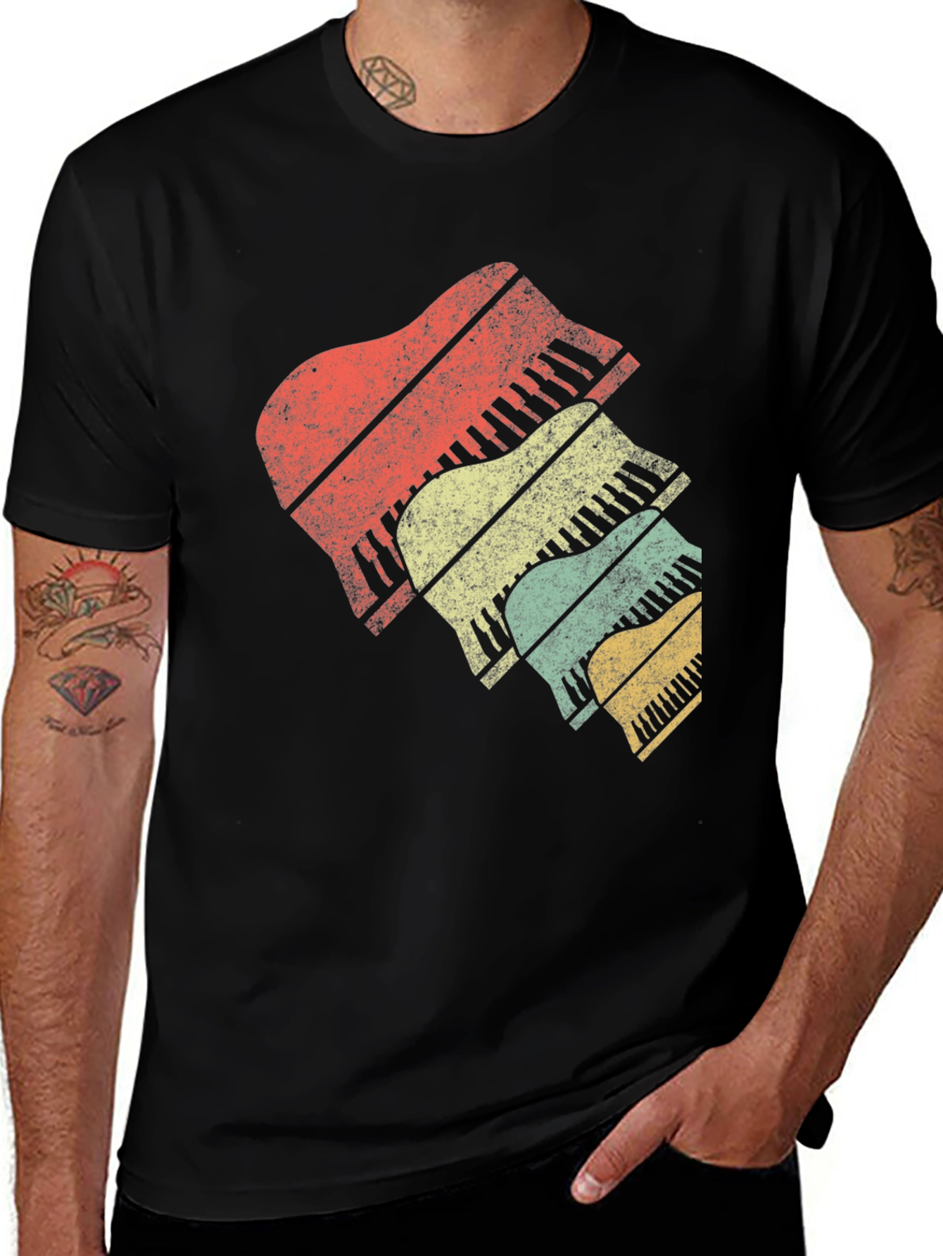 Variant 16 of Retro Piano Stack Graphic T-Shirt
