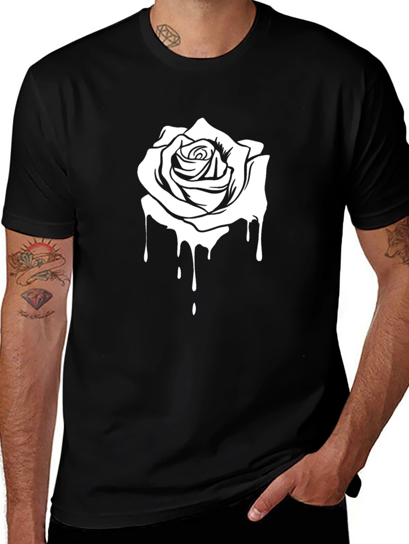 Variant 29 of Black T-Shirt with White Dripping Rose Graphic