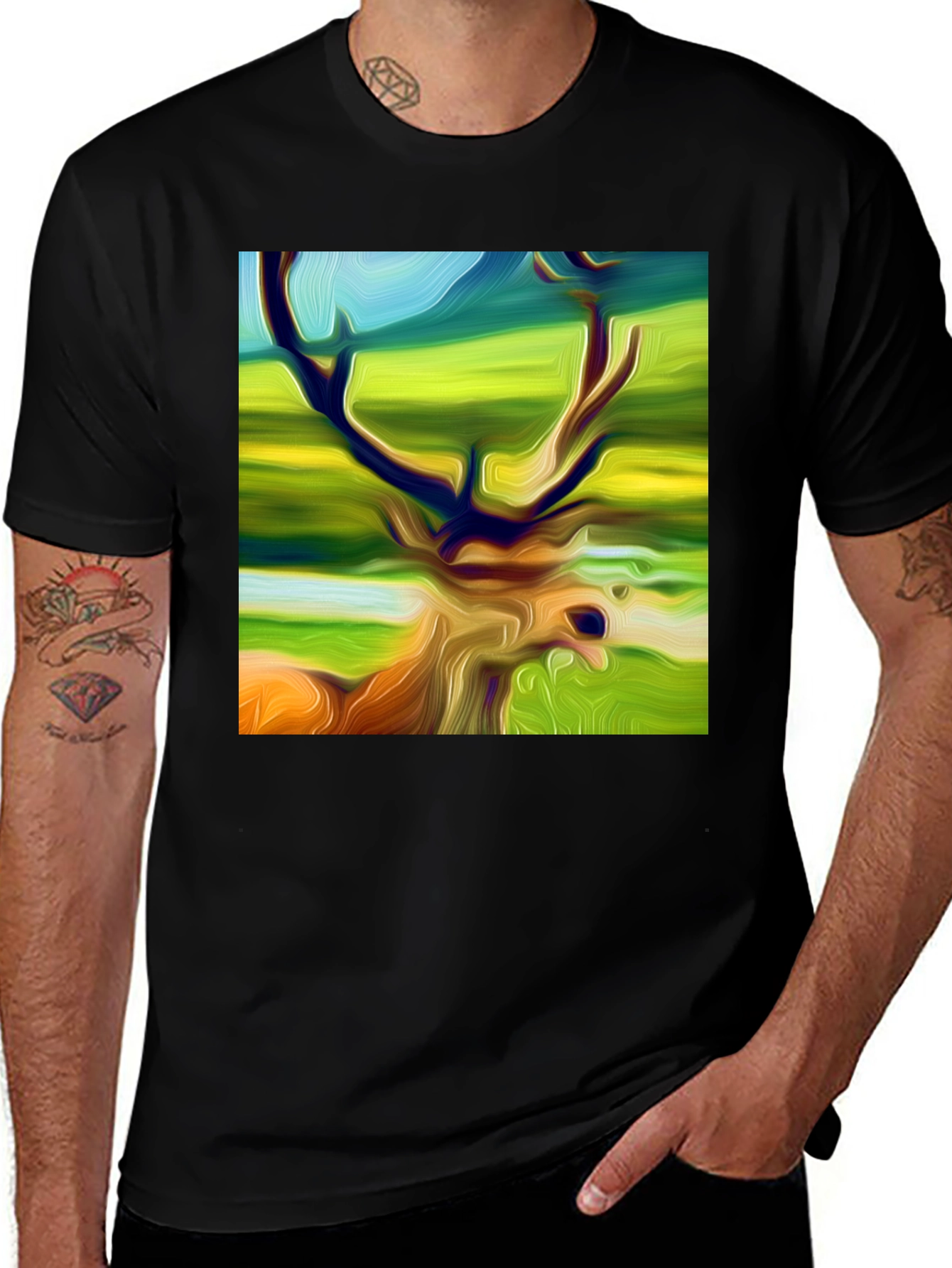 Variant 27 of Abstract Stag Graphic Black T-Shirt