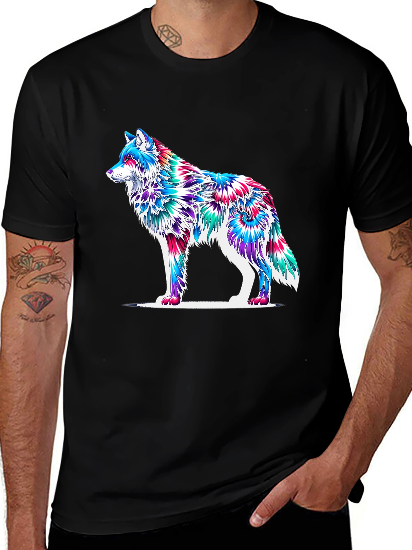 Variant 19 of Psychedelic Wolf Graphic T-Shirt - Black
