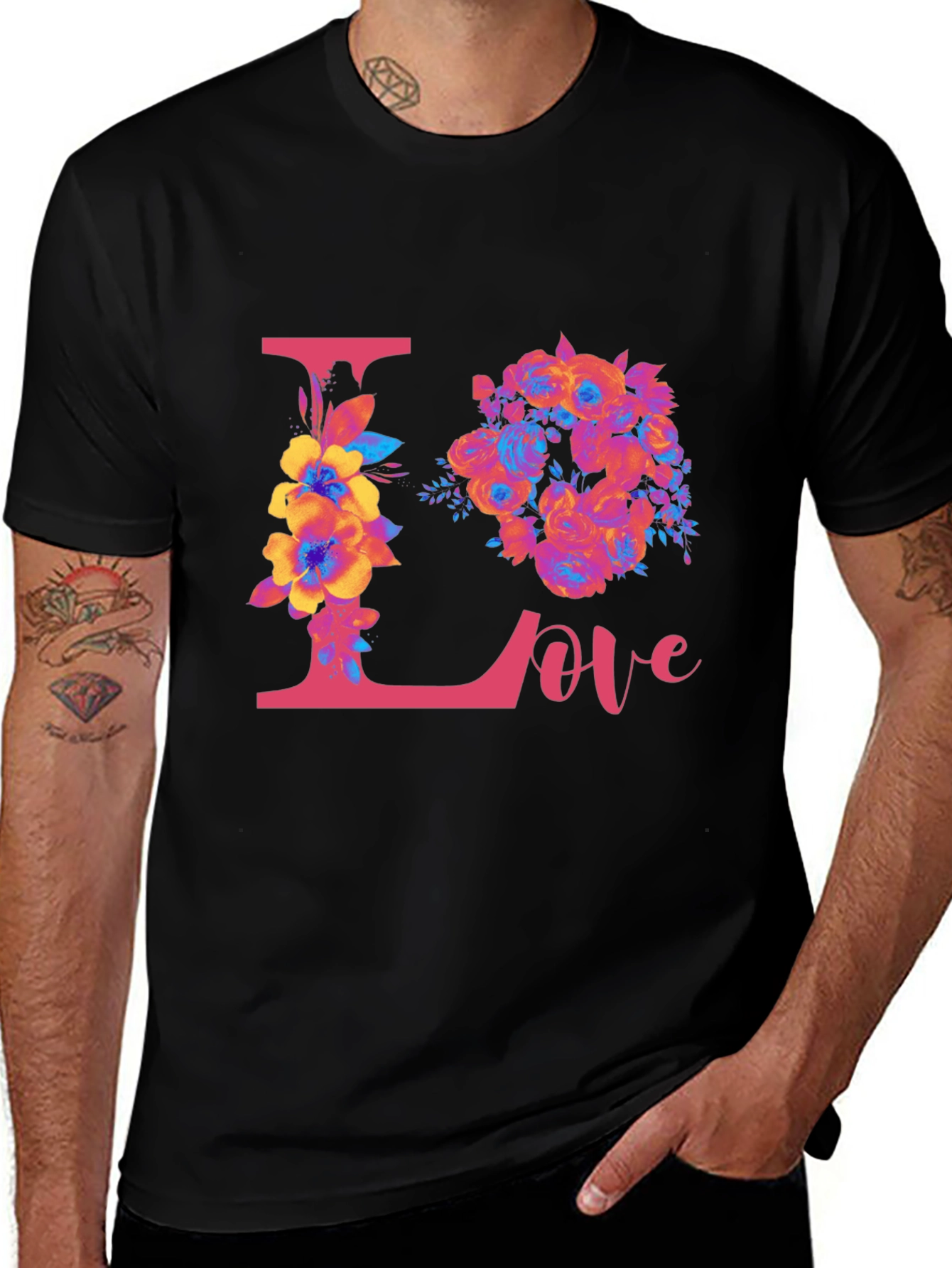 Floral Love Graphic Black T-Shirt