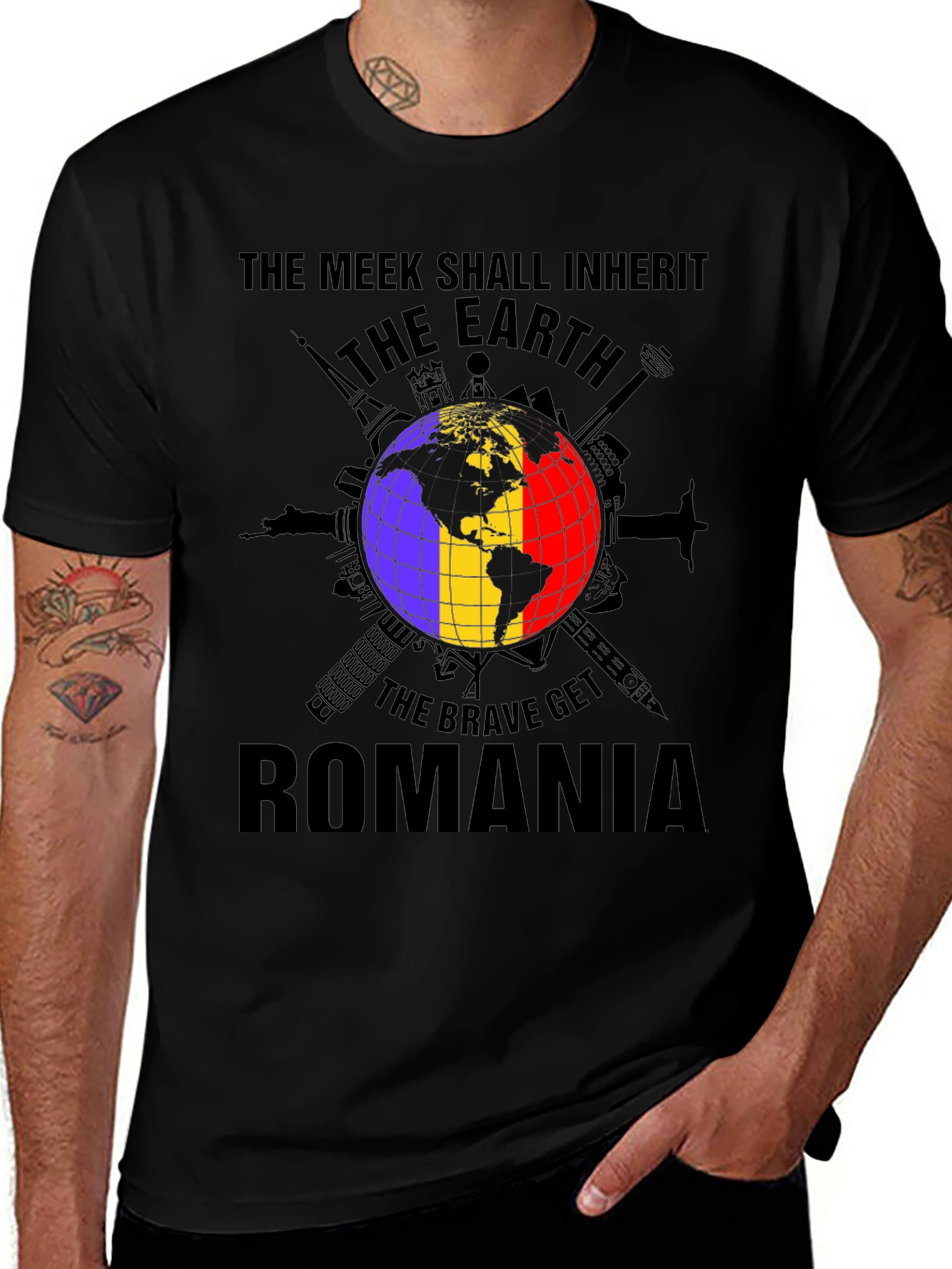 Romania Earth Graphic Tee - Patriotic Pride