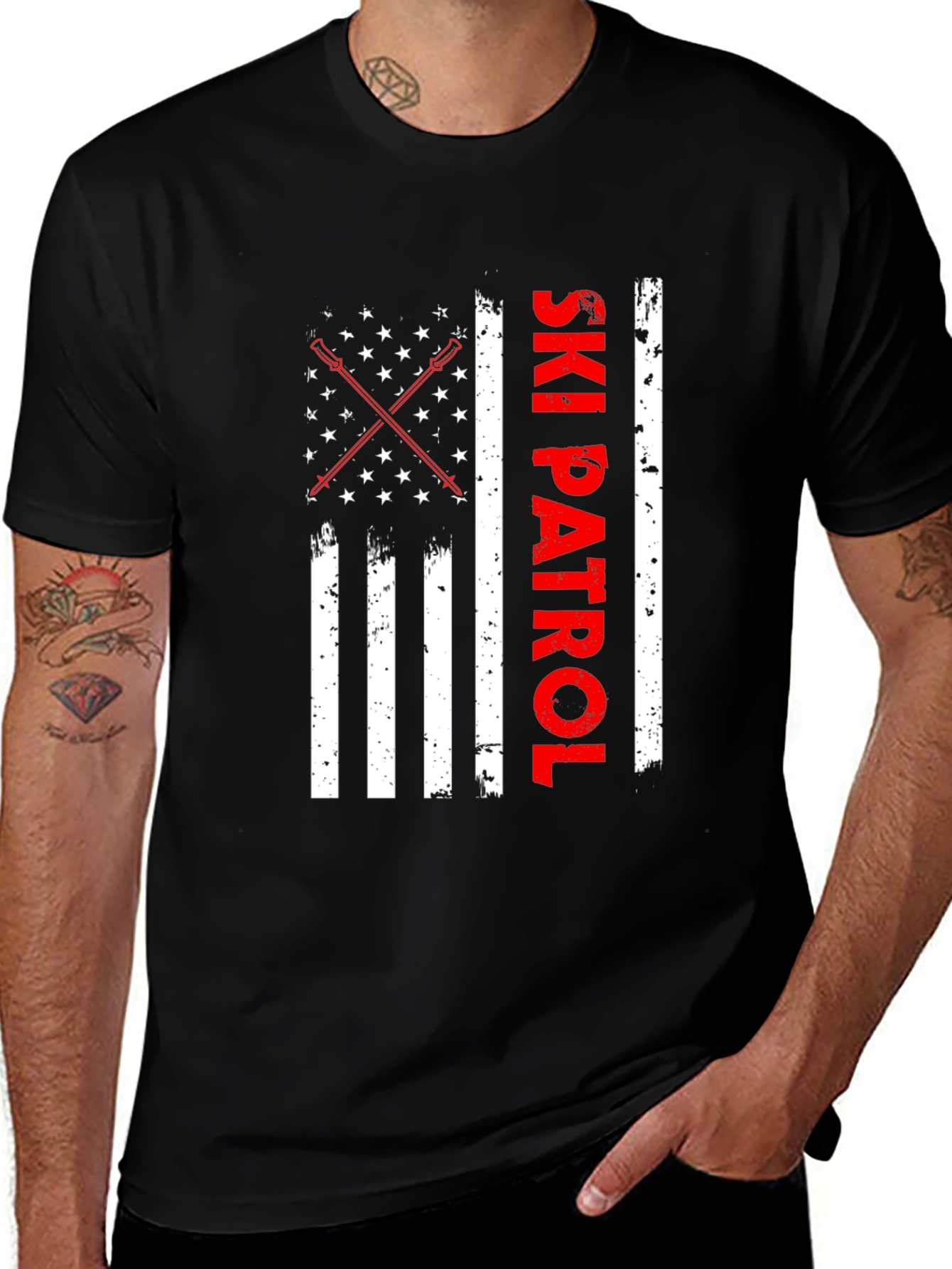 Variant 8 of Ski Patrol American Flag Graphic Tee - Black