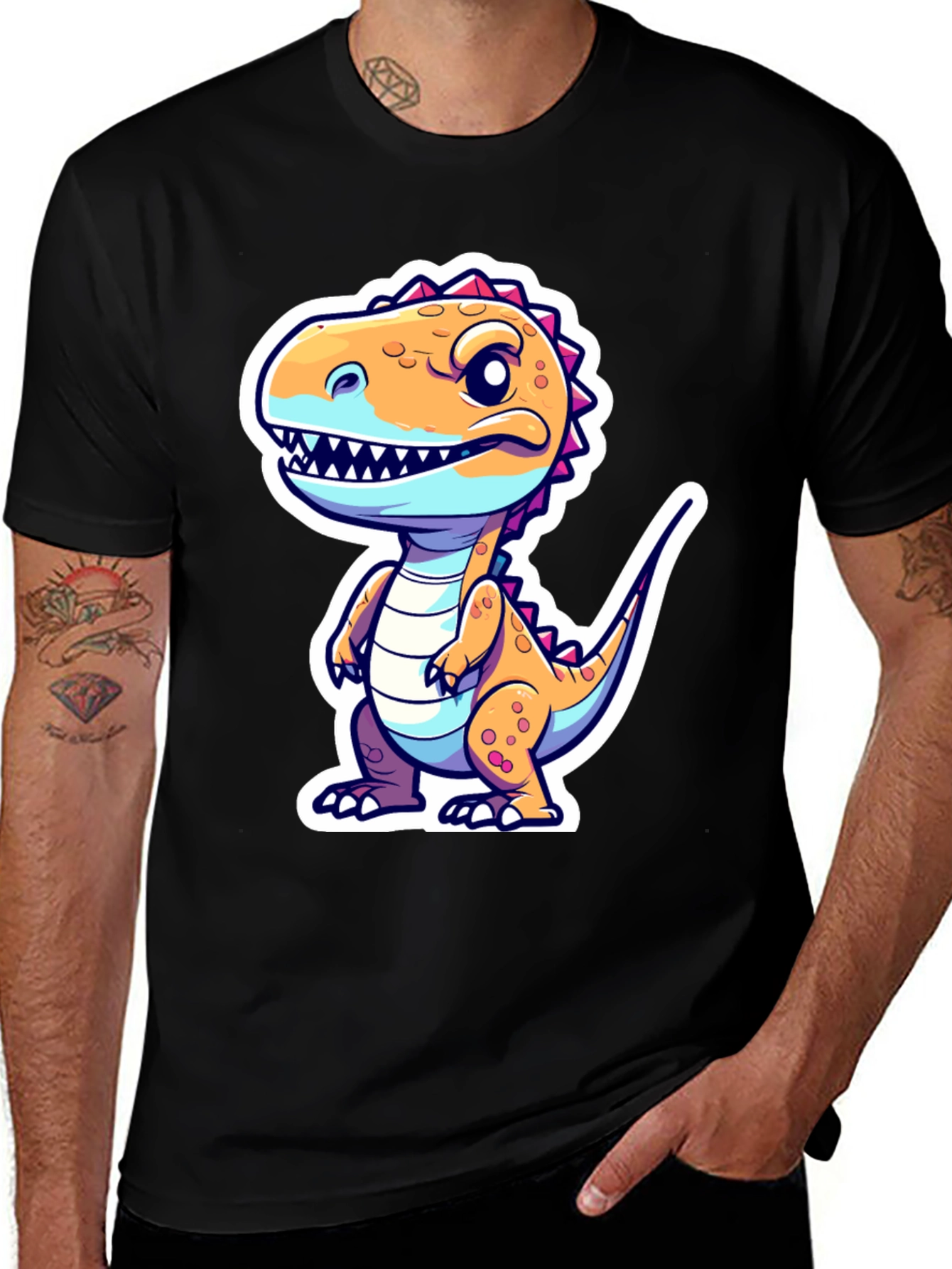 Variant 24 of Cartoon Dinosaur Graphic Tee - Black