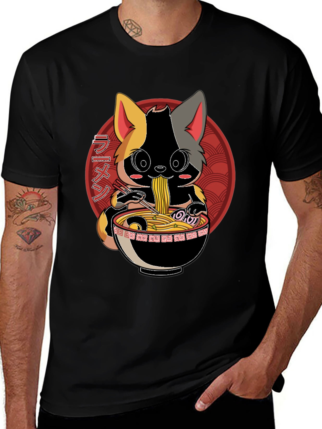 Variant 3 of Ramen Cat T-Shirt - Anime Style
