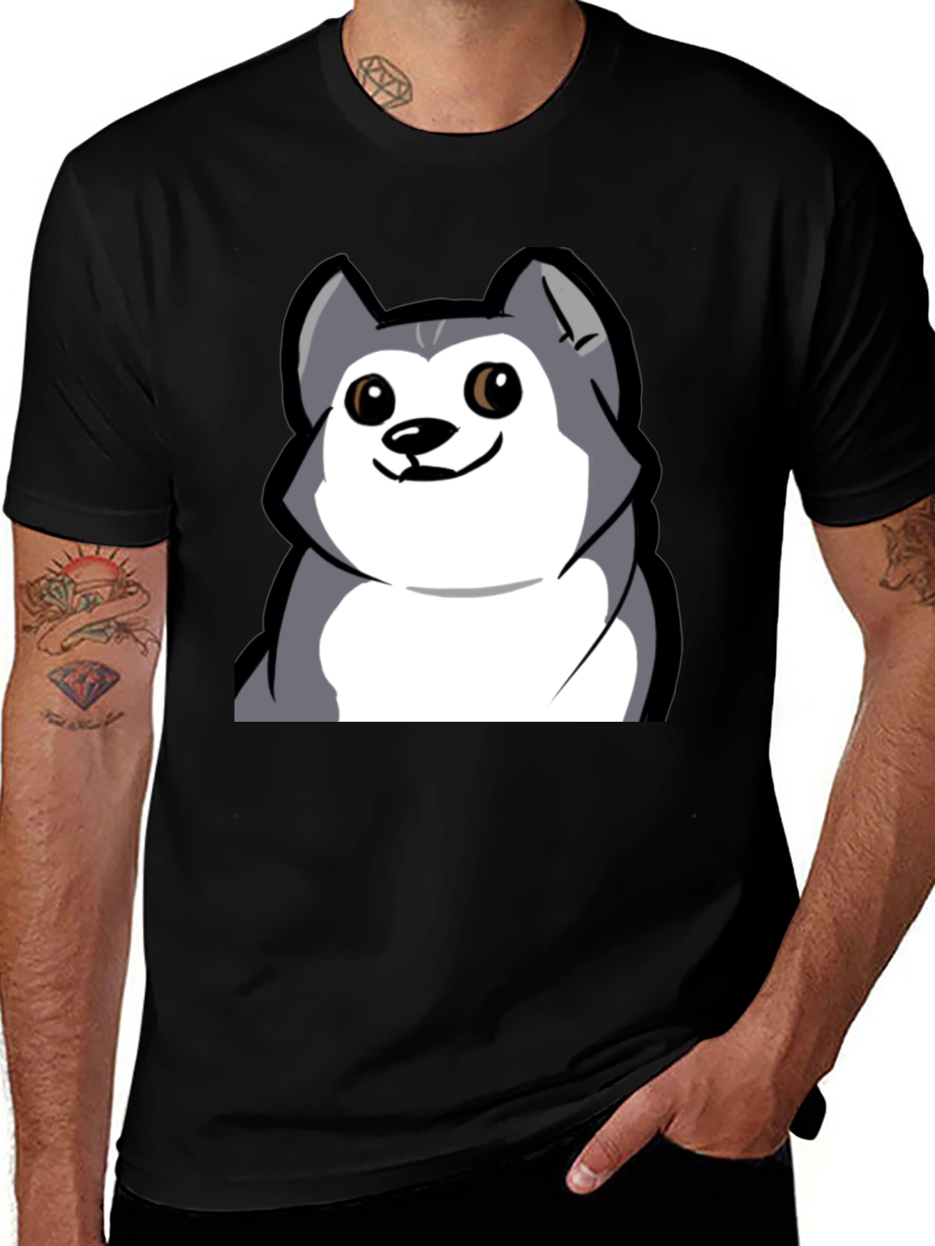 Variant 9 of Cartoon Dog Graphic Tee - Black Cotton T-Shirt