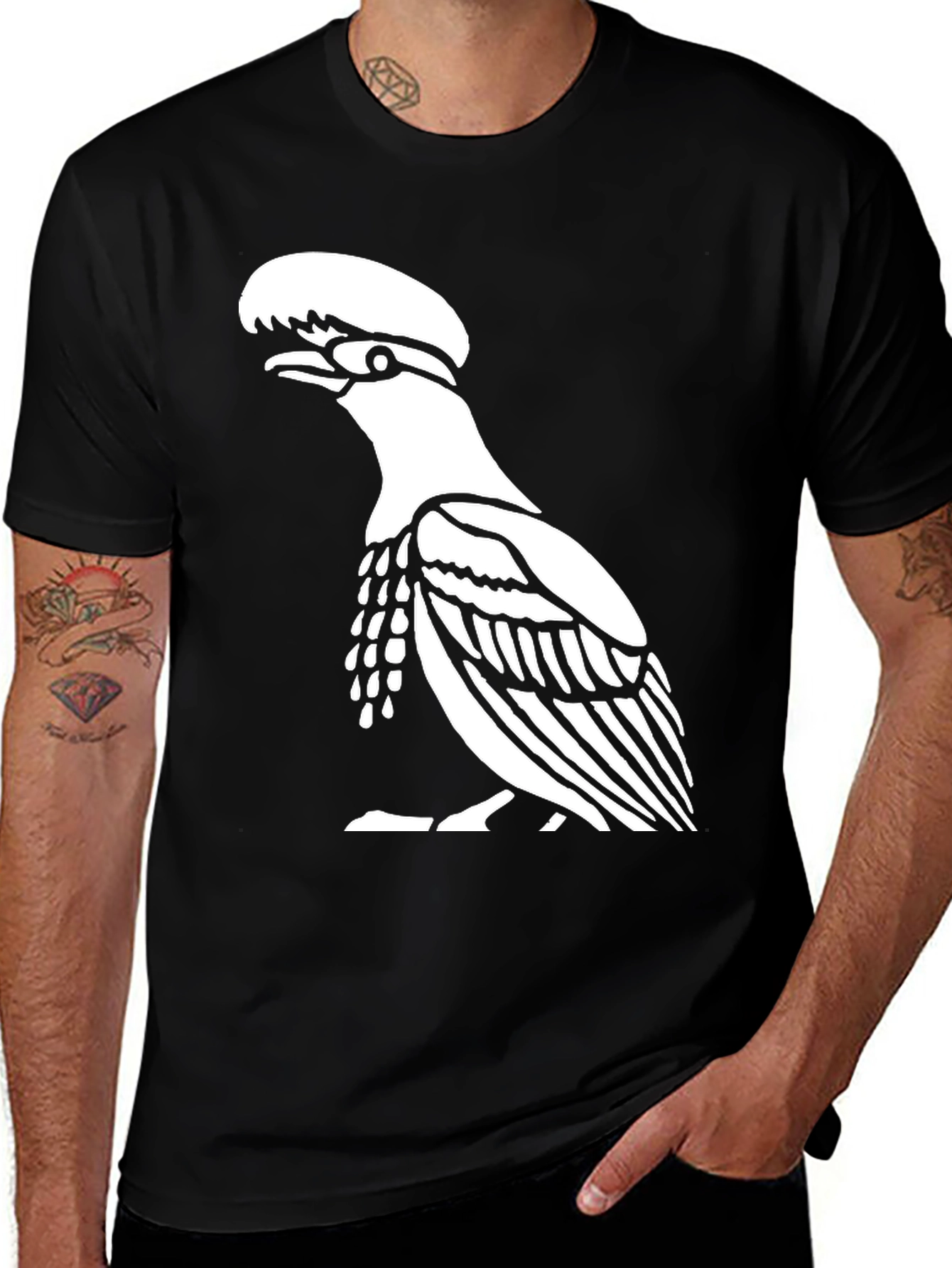 Black Black T-Shirt with Bird Design main image