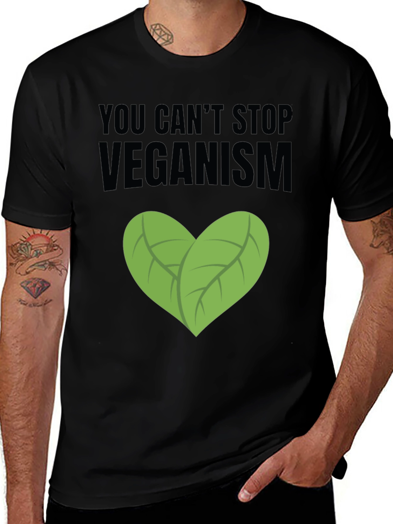 Variant 19 of Veganism T-Shirt Leaf Heart Black Tee