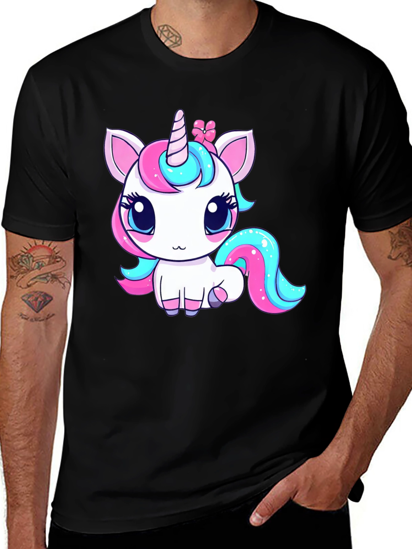 Variant 10 of Cute Cartoon Unicorn Black T-Shirt