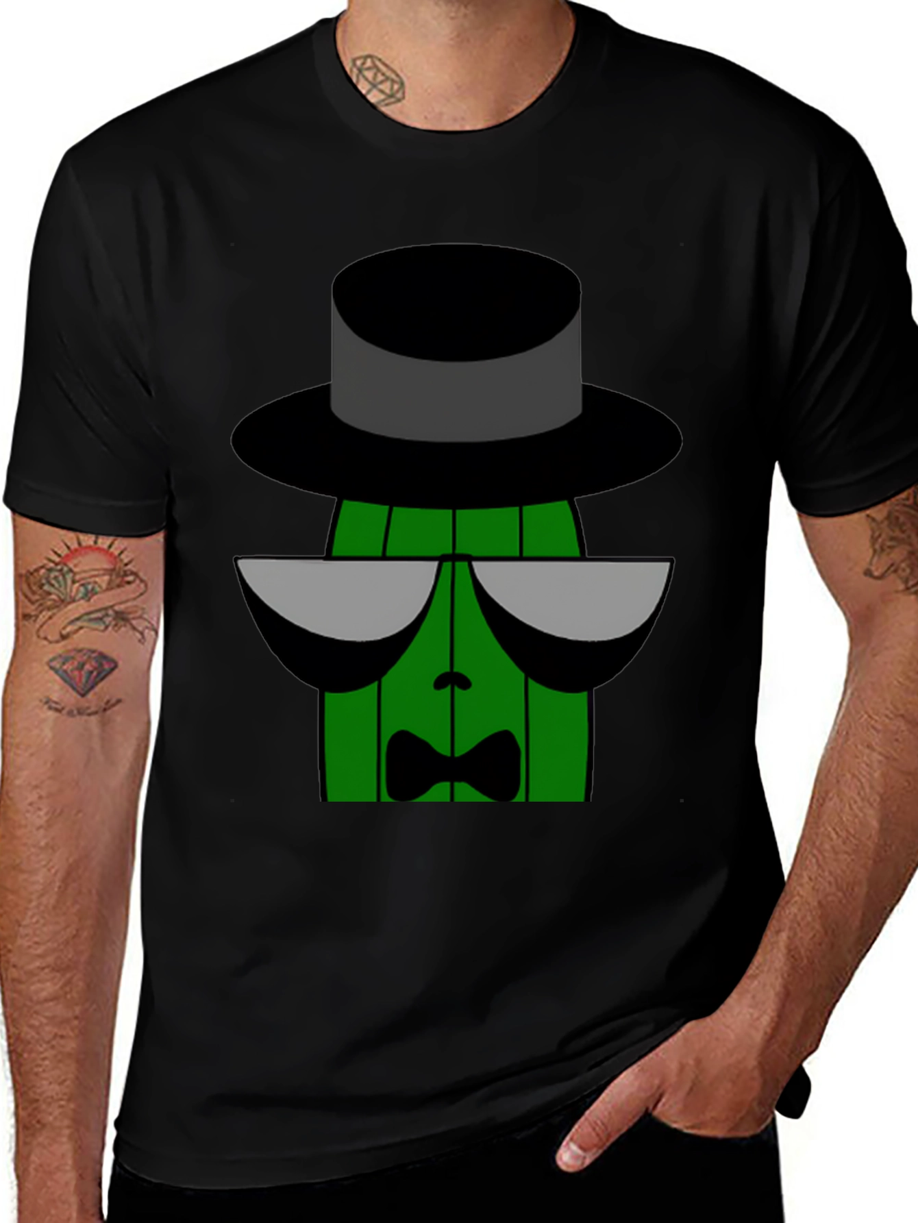 Variant 30 of Cool Cucumber Man Graphic Tee - Black Cotton T-Shirt