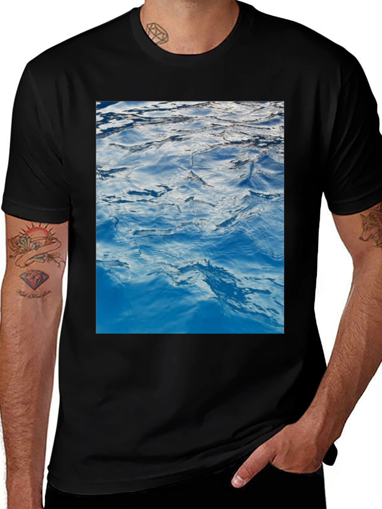 Black Ocean Waves Graphic Print Black T-Shirt main image