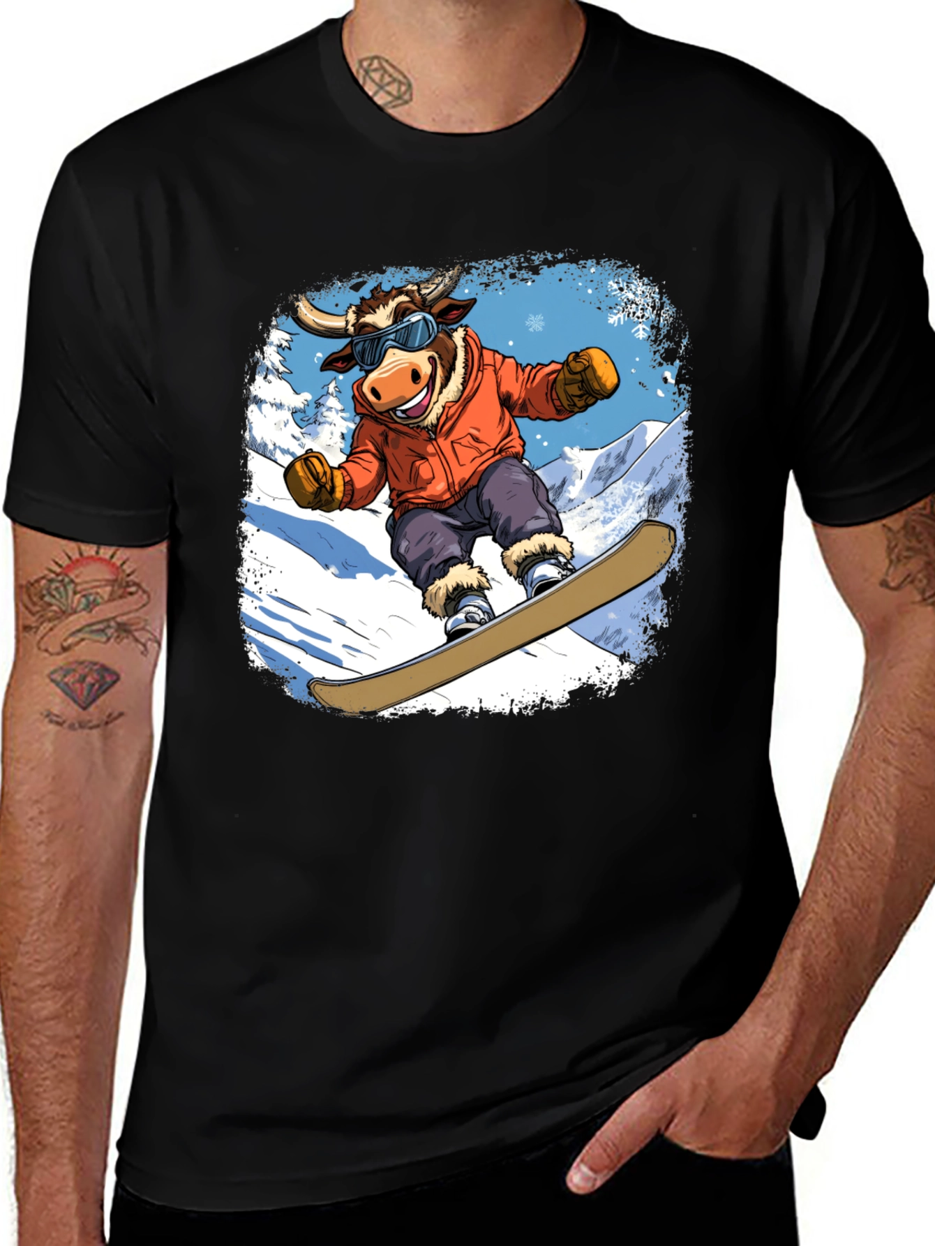 Variant 12 of Snowboarding Bull Graphic Tee