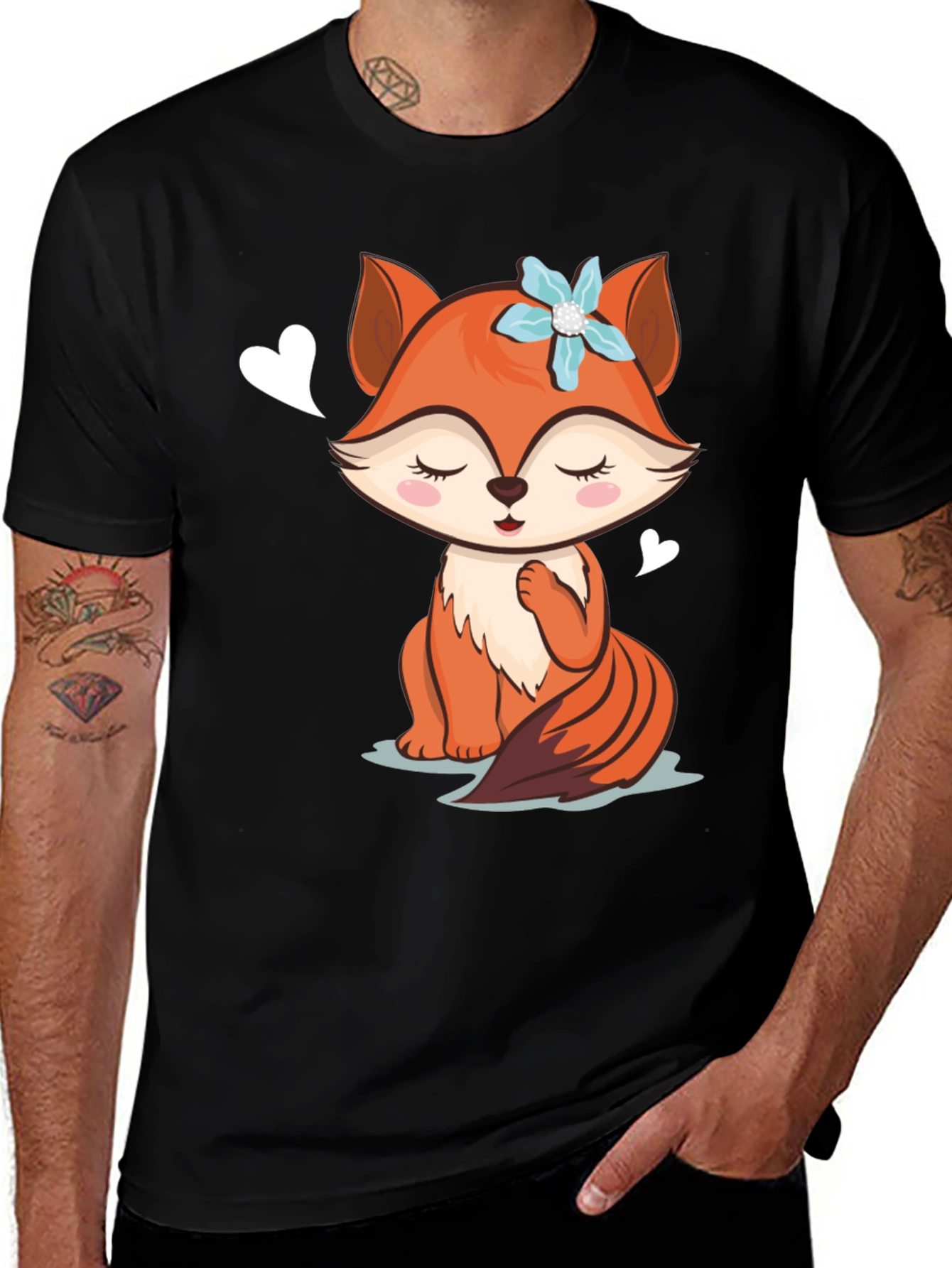 Variant 23 of Cute Fox Graphic T-Shirt - Unisex Black Tee
