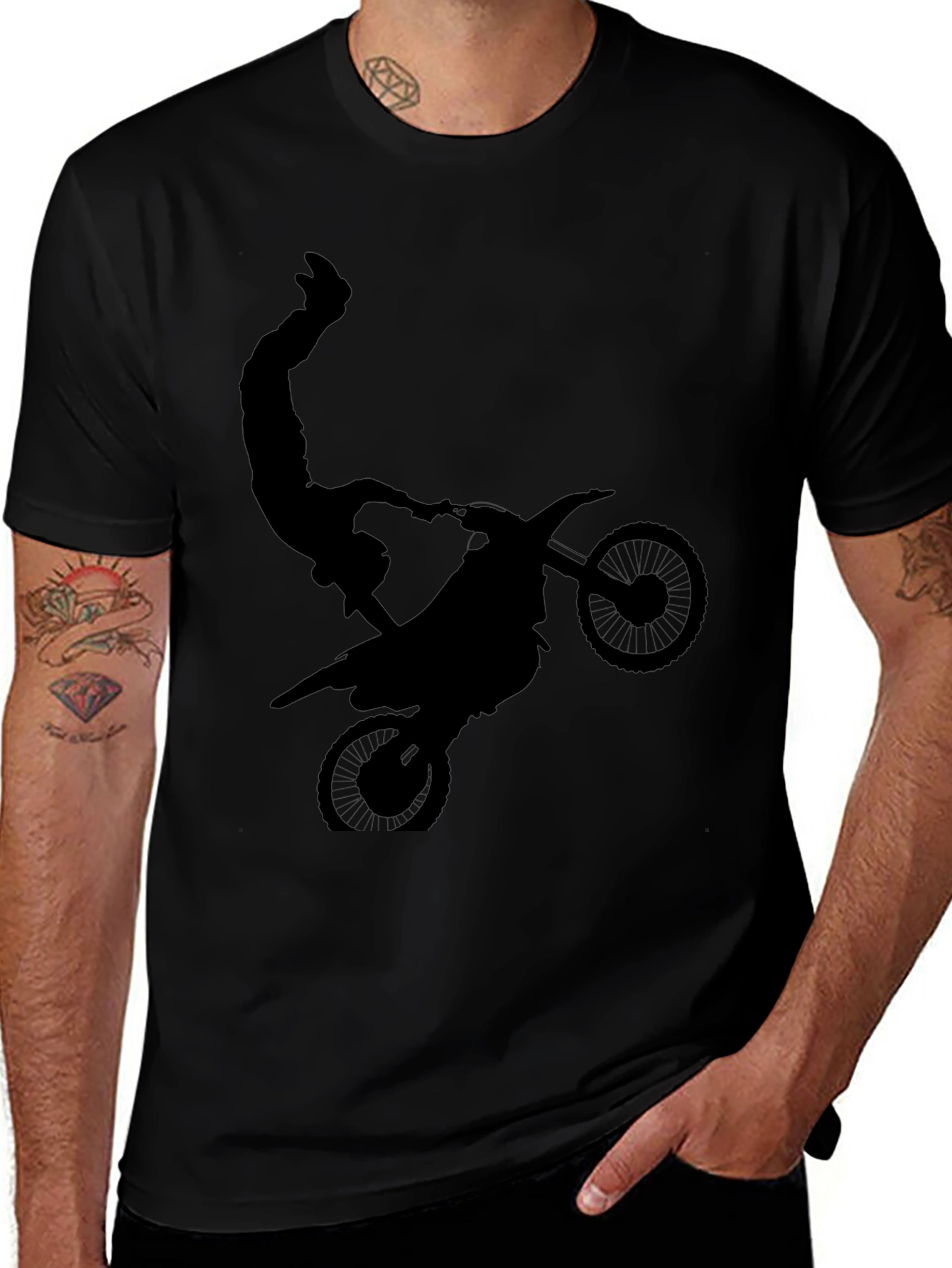 Black Black Motorcycle Stunt Graphic Tee main image