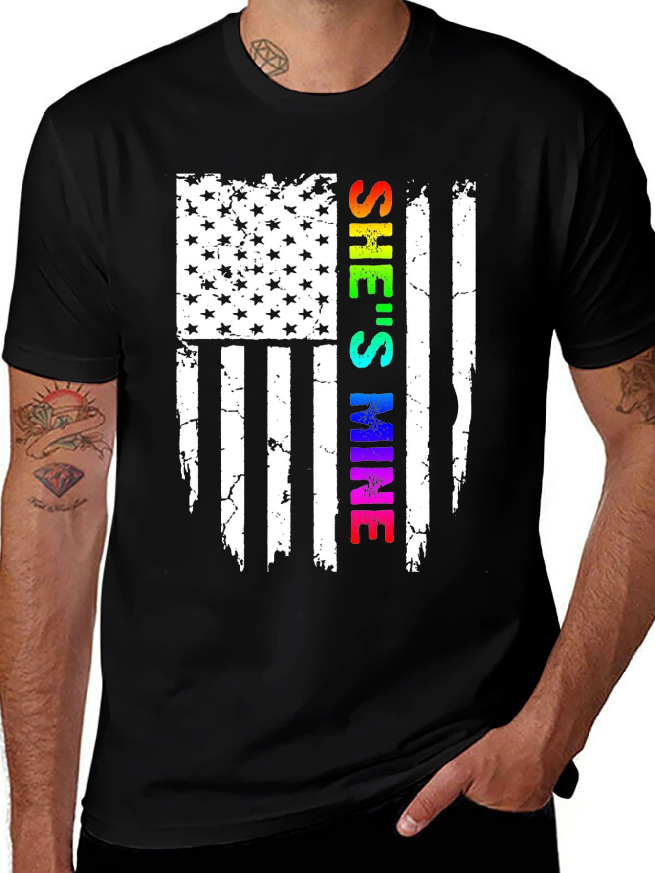 Variant 18 of She's Mine American Flag LGBTQ Pride T-Shirt