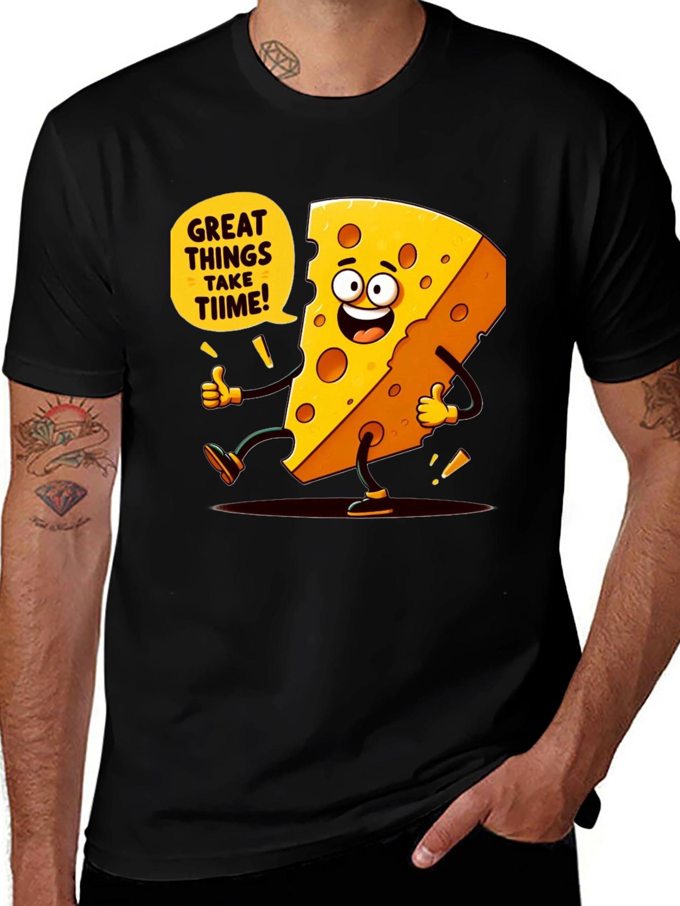 Variant 13 of Funny Cheese Cartoon Black T-Shirt