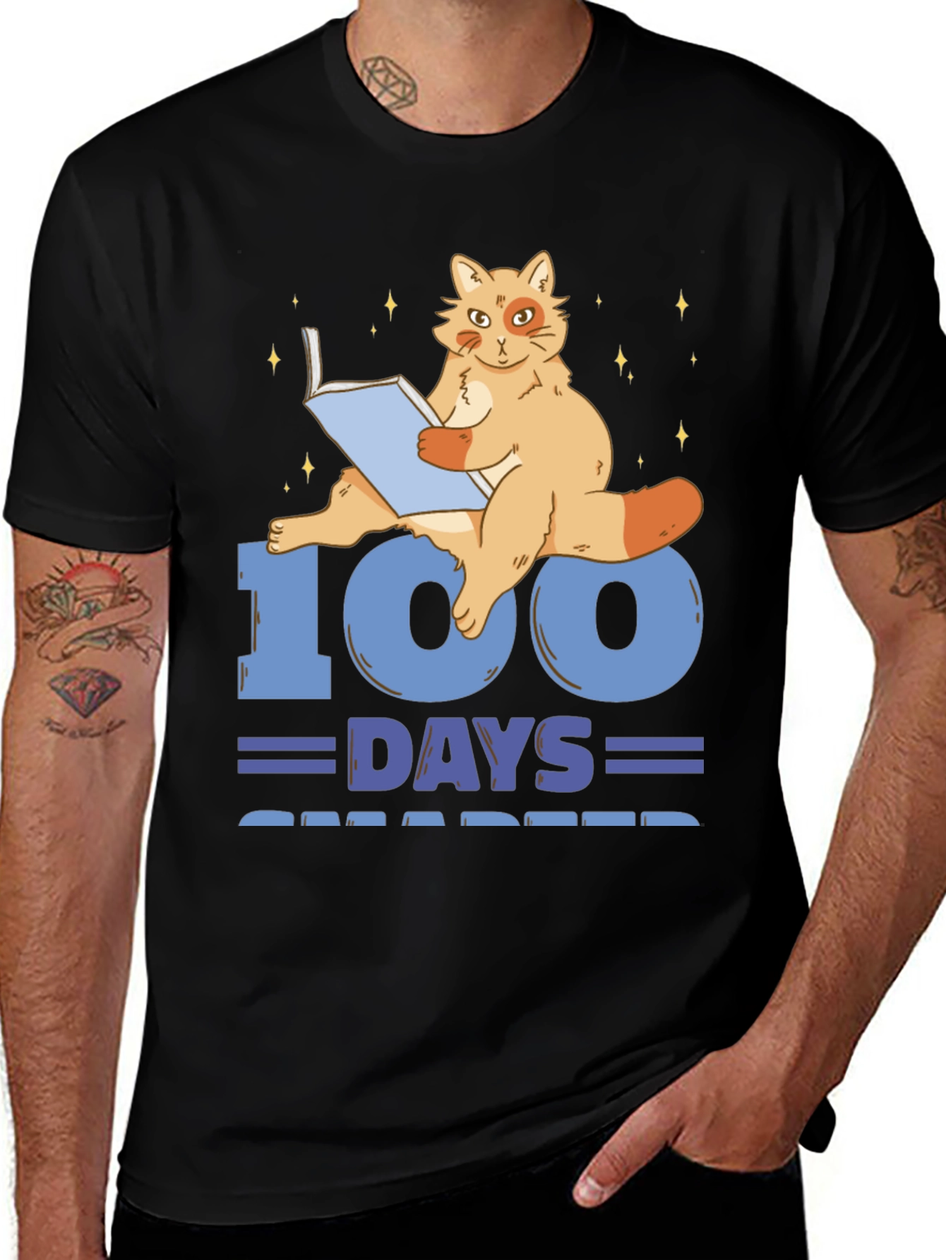 Variant 19 of 100 Days Smarter Cat Reading Book T-Shirt