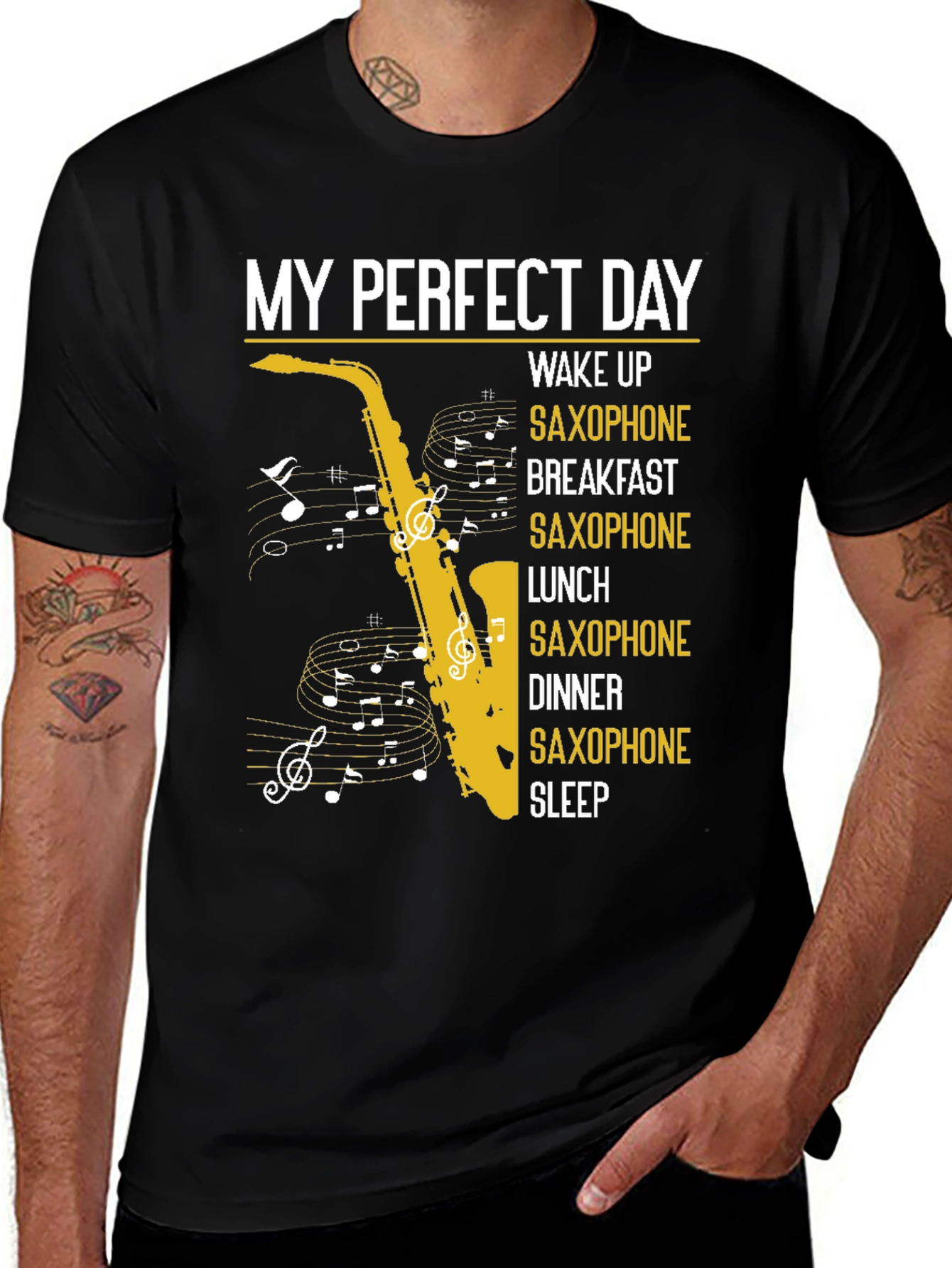 Black My Perfect Day Saxophone T-Shirt main image