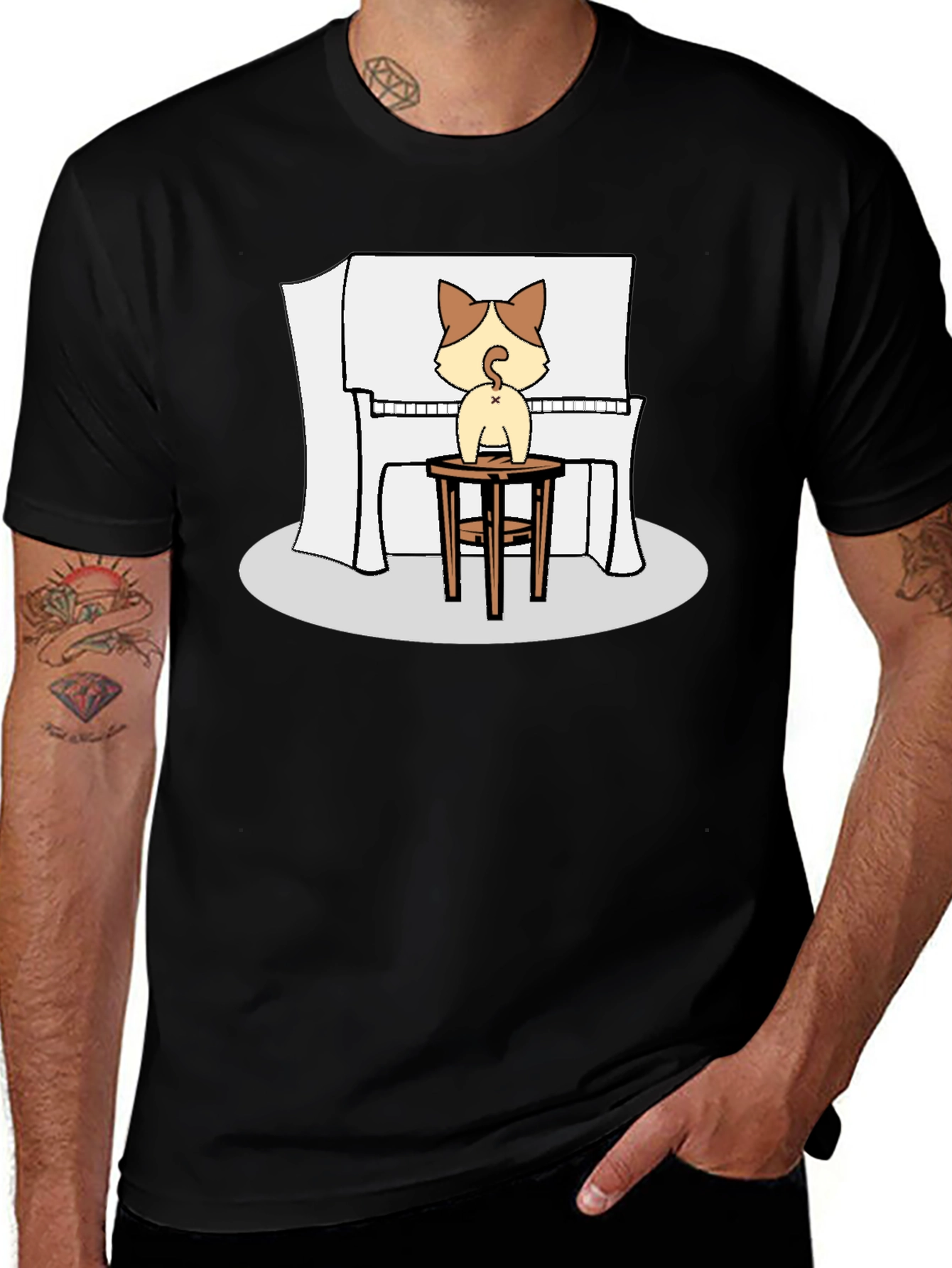 Variant 2 of Cat Piano Player Black T-Shirt