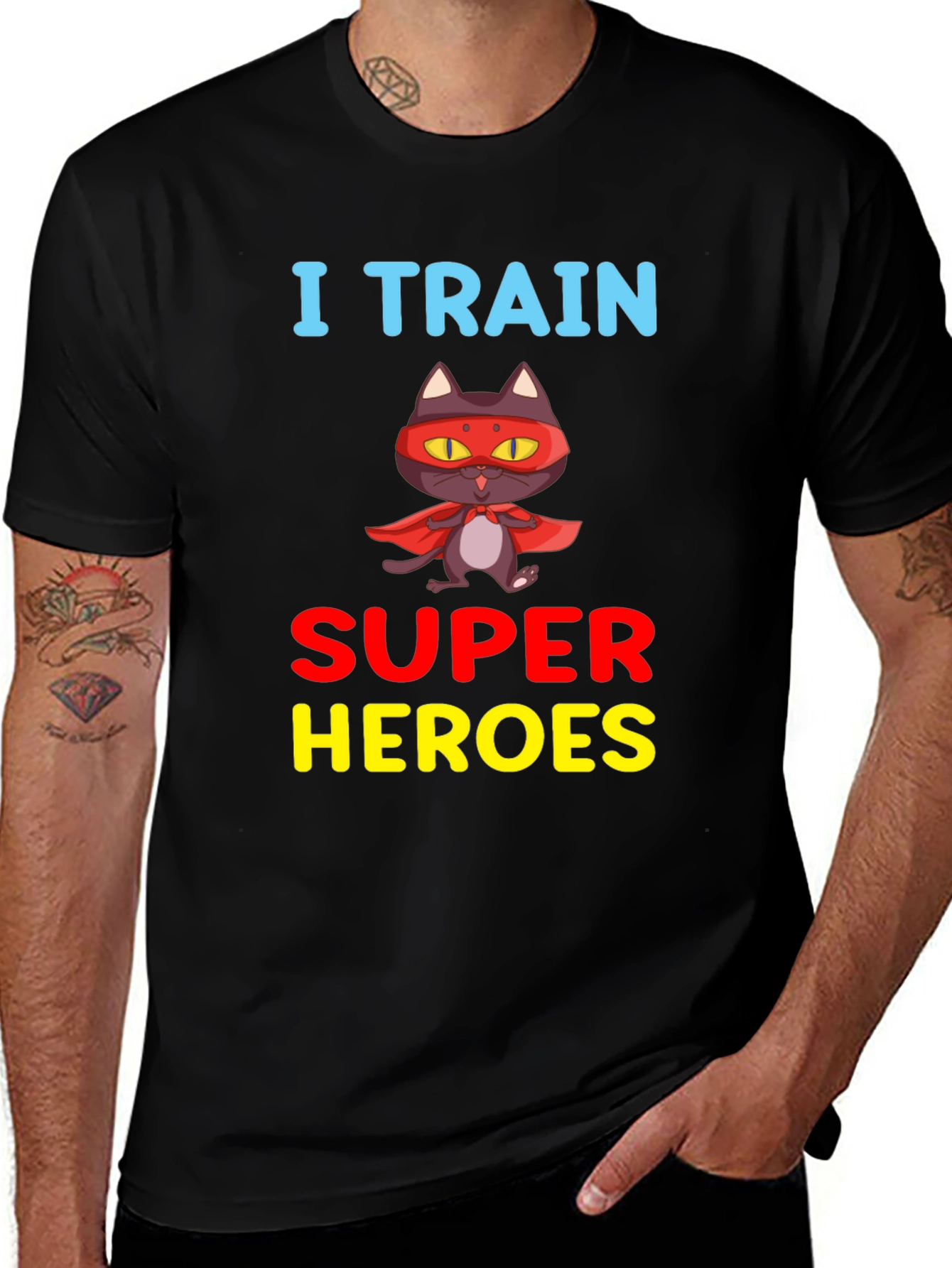 Variant 5 of I Train Super Heroes T-Shirt Funny Cat Superhero Trainer Tee