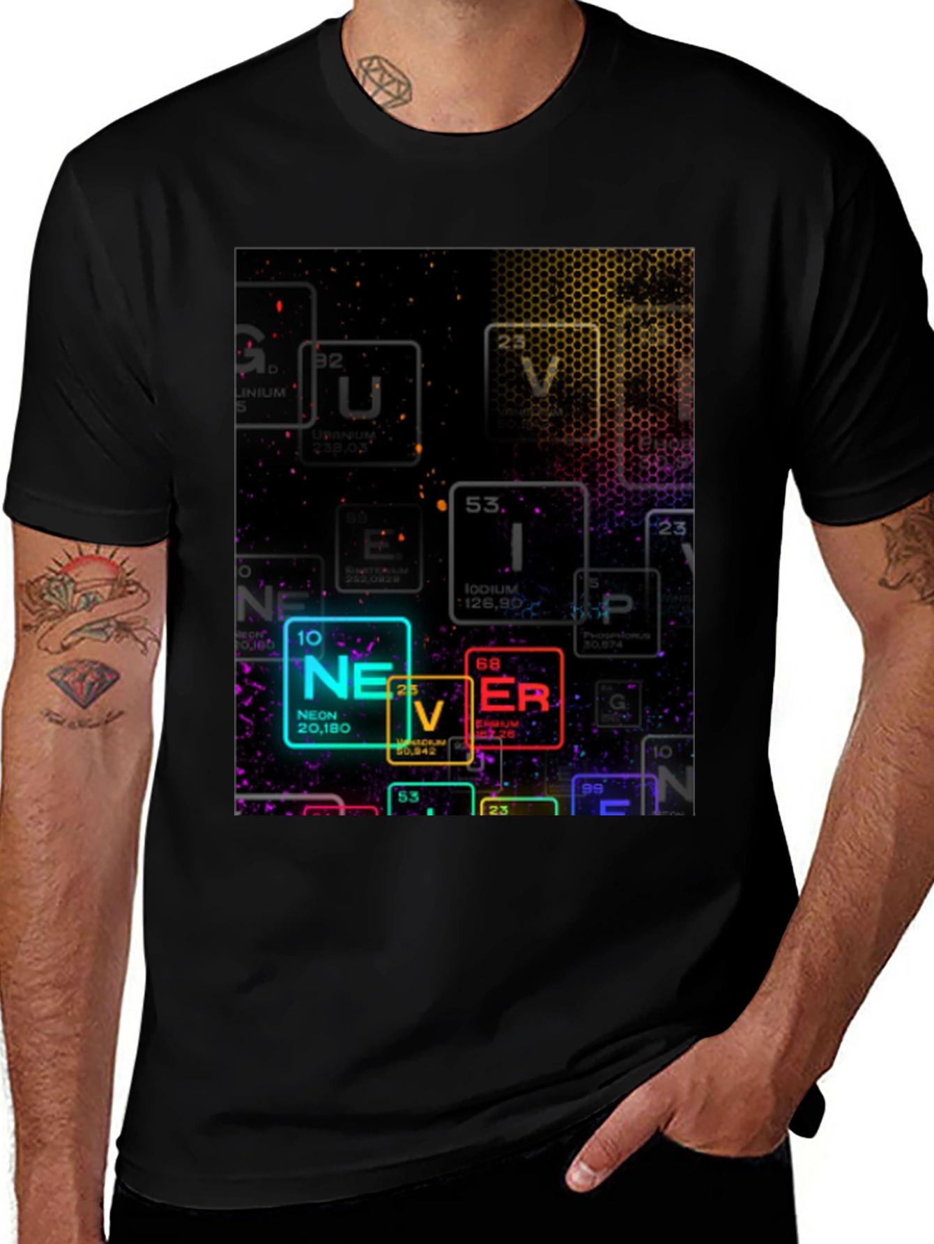 Variant 21 of Neon Periodic Table "Never" Graphic T-Shirt