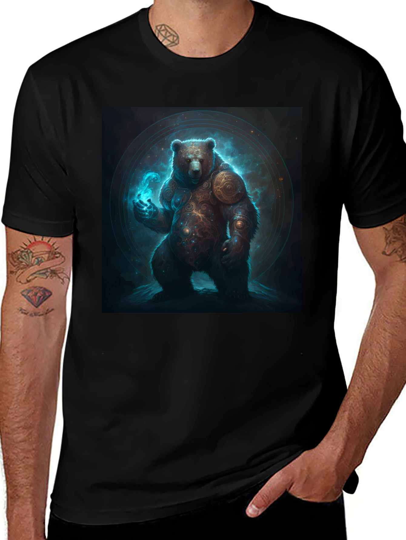 Variant 9 of Mystic Bear Graphic Tee - Black Cotton Blend