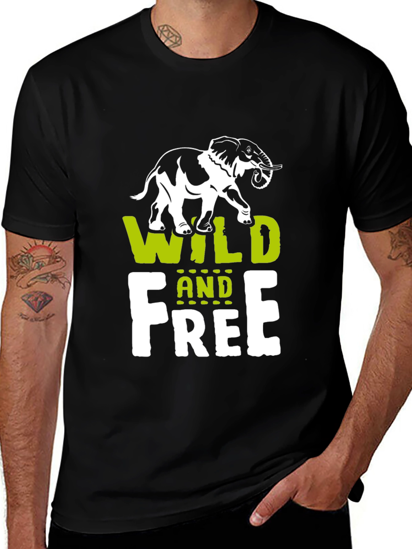Variant 30 of Wild and Free Elephant Graphic Tee - Black