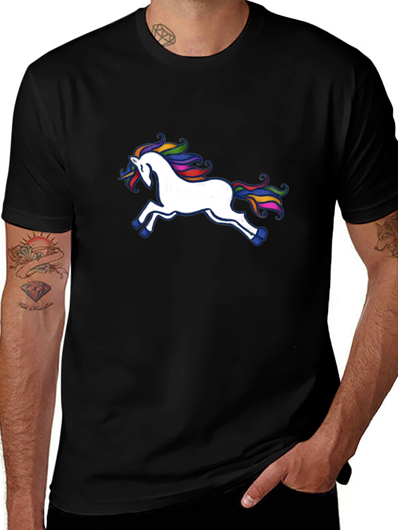 Variant 17 of Unicorn Graphic Tee - Black Cotton Blend Shirt