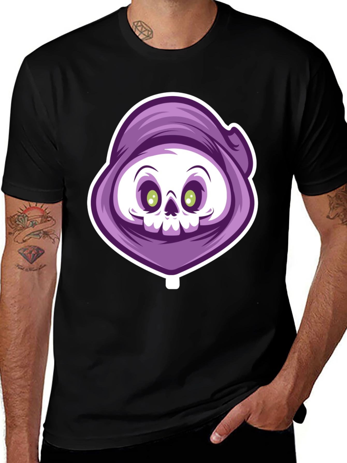 Black Grim Reaper Cartoon Graphic T-Shirt main image