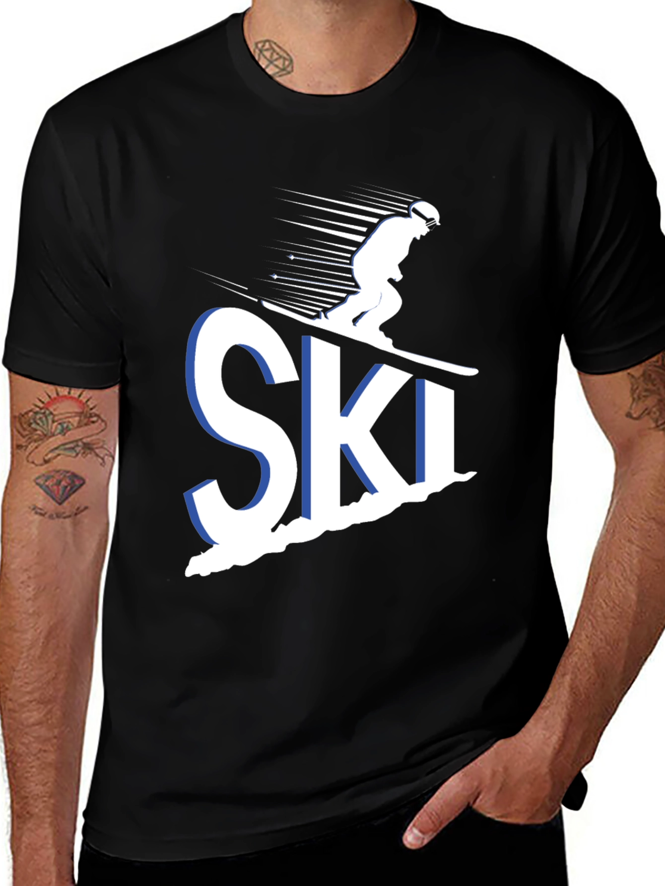 Variant 7 of Ski Graphic Tee - Black Cotton T-Shirt