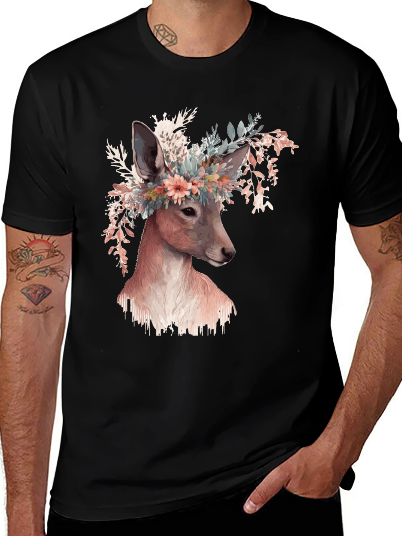 Variant 9 of Deer Floral Crown Graphic T-Shirt