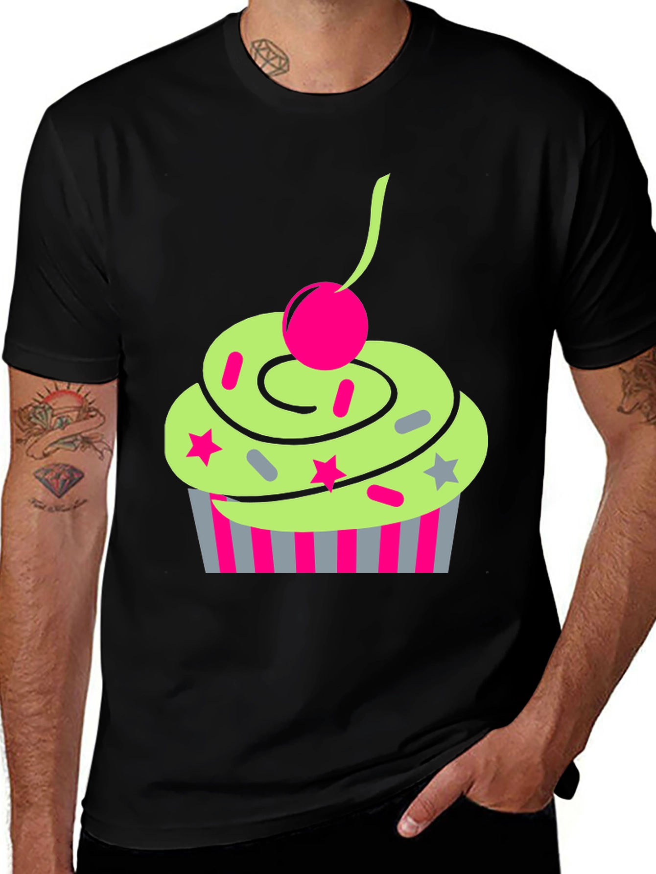 Black Funky Cupcake Graphic Tee - Quirky Style main image