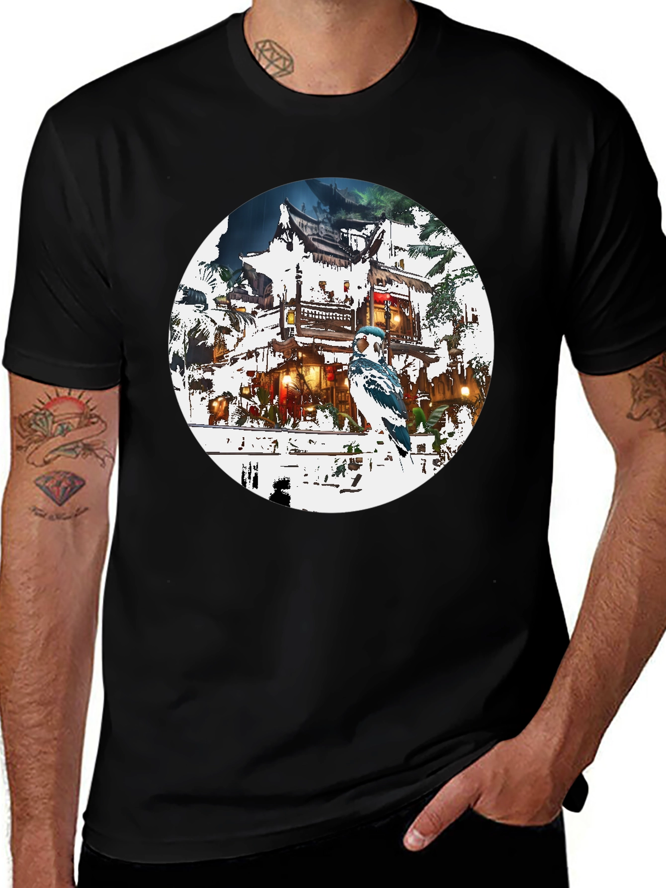 Asian-Inspired T-Shirt with Bird Design