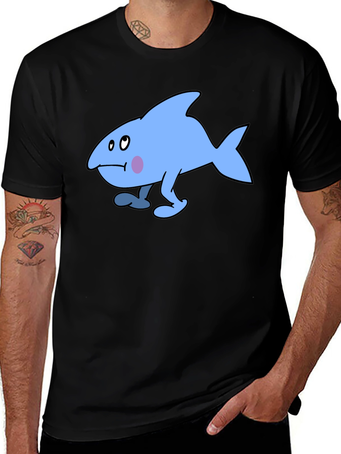 Variant 13 of Walking Blue Cartoon Fish Graphic T-Shirt