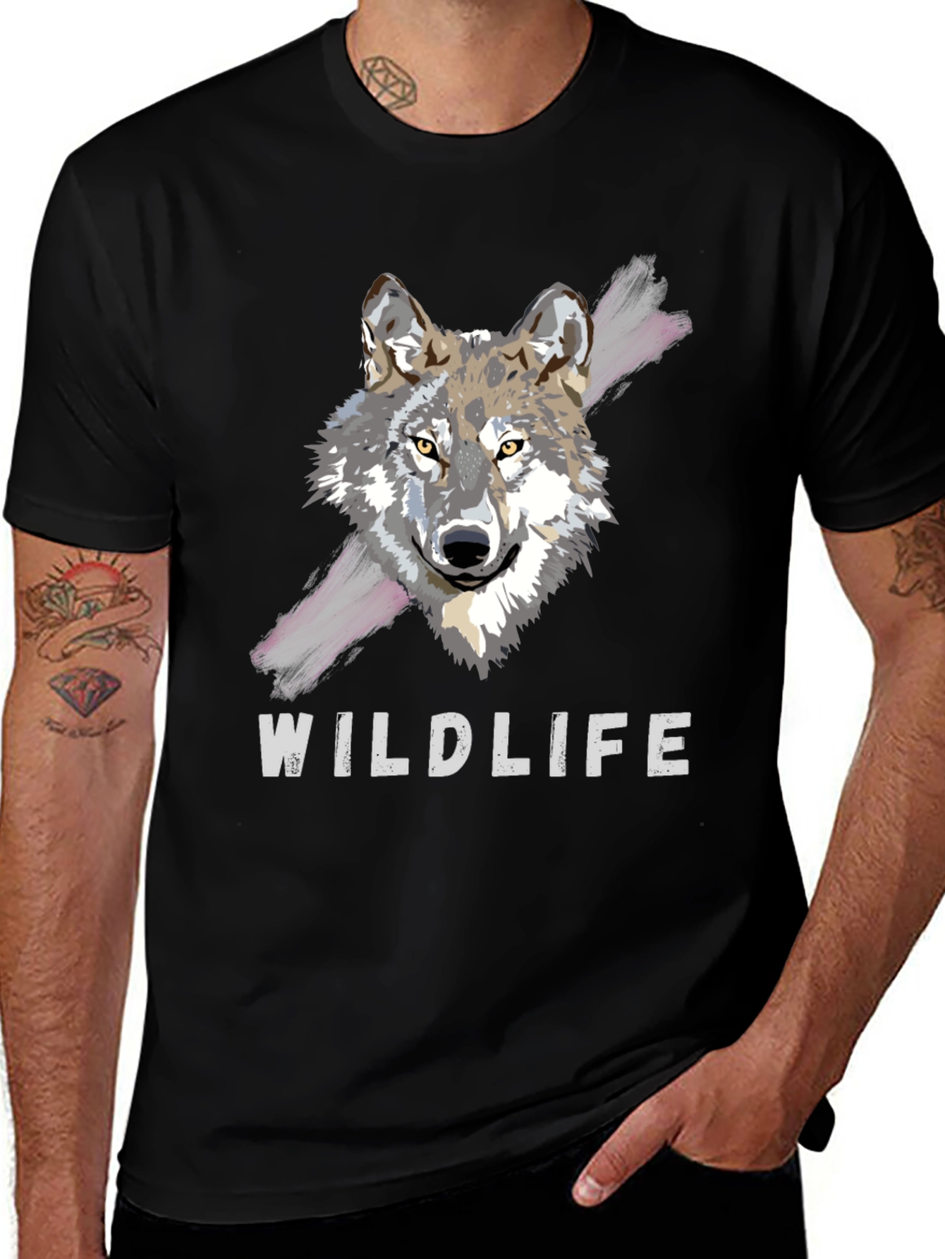 Variant 7 of Wildlife Wolf Graphic Tee - Men's Black T-Shirt