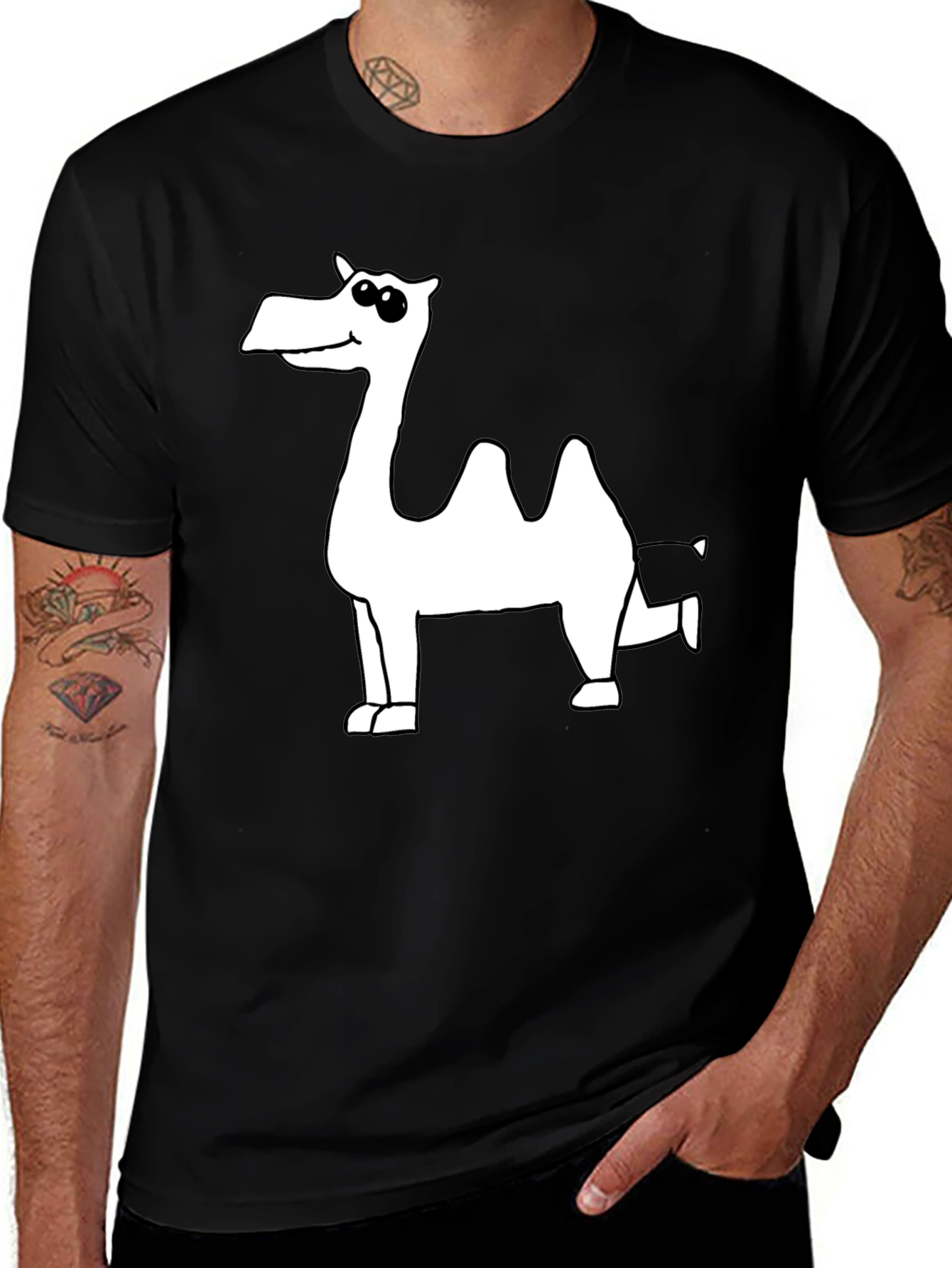 Variant 25 of Cartoon Camel Graphic Tee - Black Cotton Blend