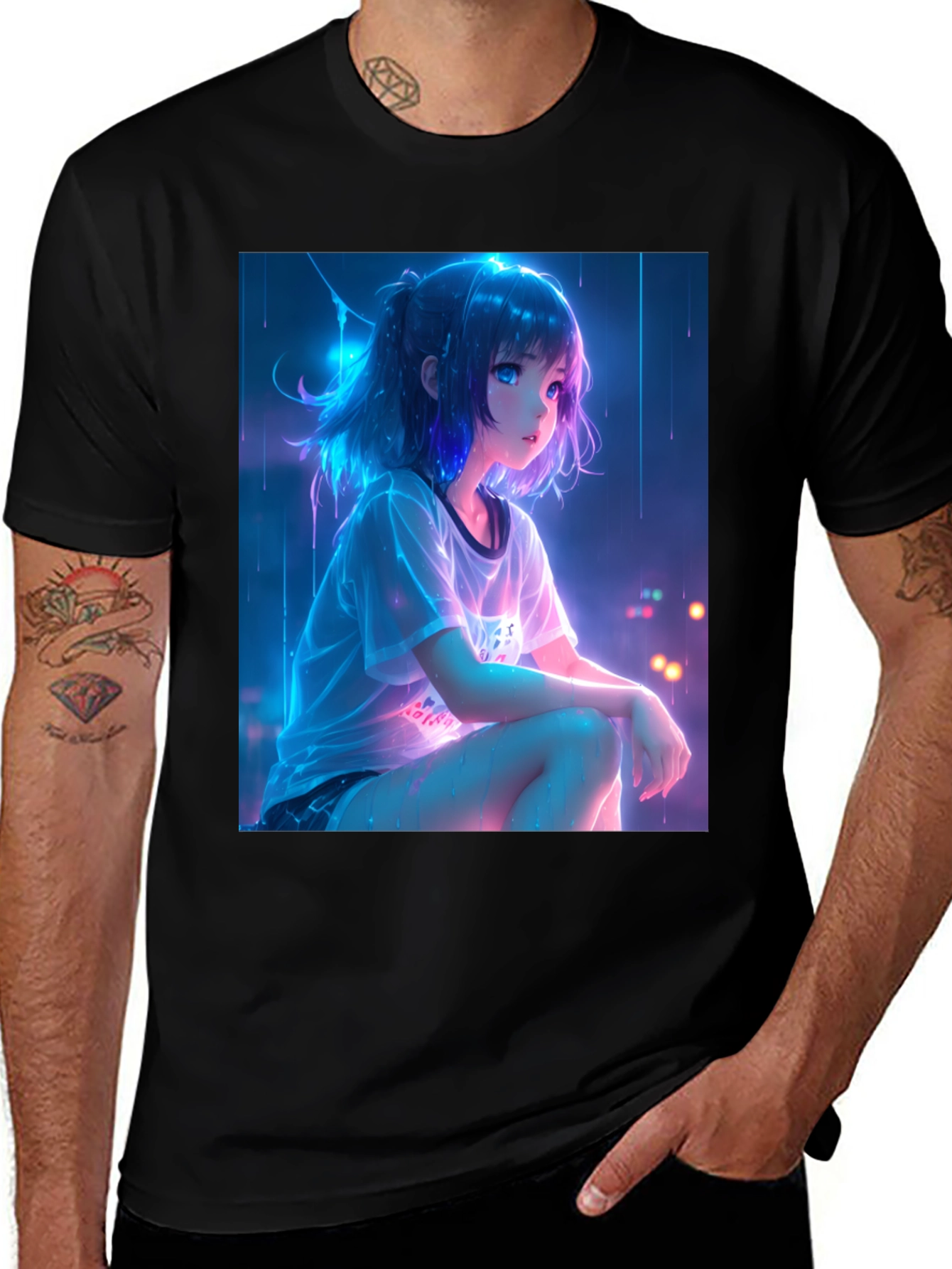 Variant 13 of Anime Girl Graphic Black T-Shirt