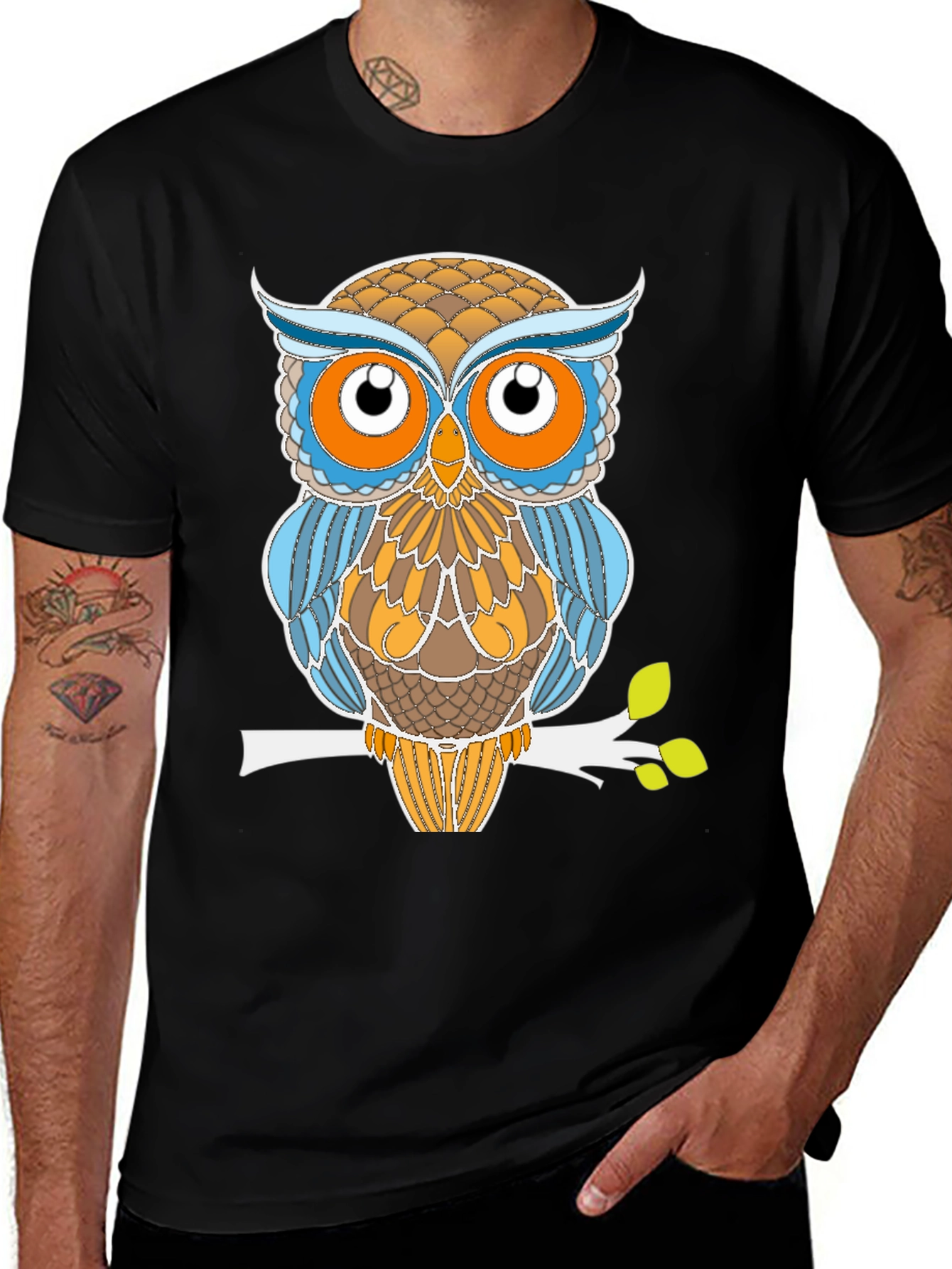 Variant 24 of Stylized Owl Graphic Tee - Black Cotton Blend