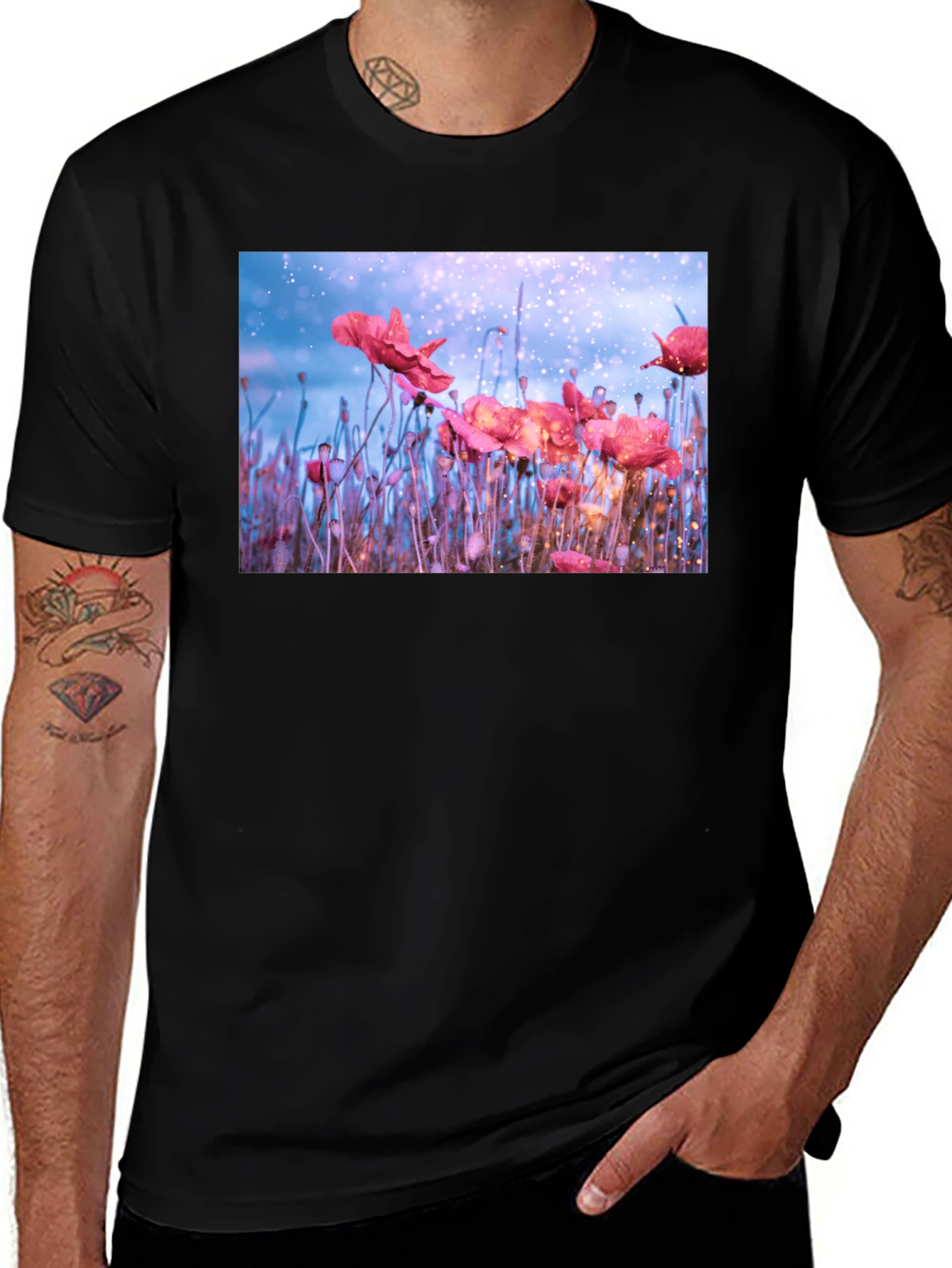 Variant 10 of Floral Print Black T-Shirt - Nature Inspired Style