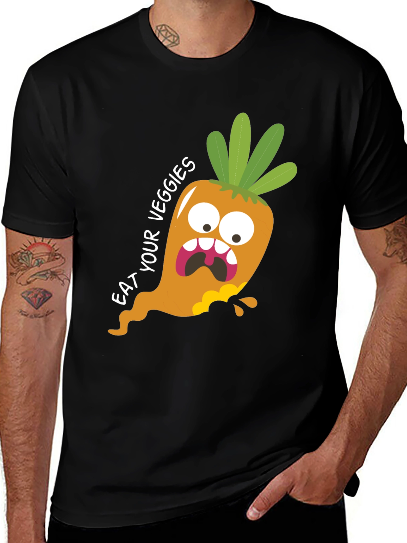 Black Eat Your Veggies T-Shirt: Funny Carrot Graphic Tee main image