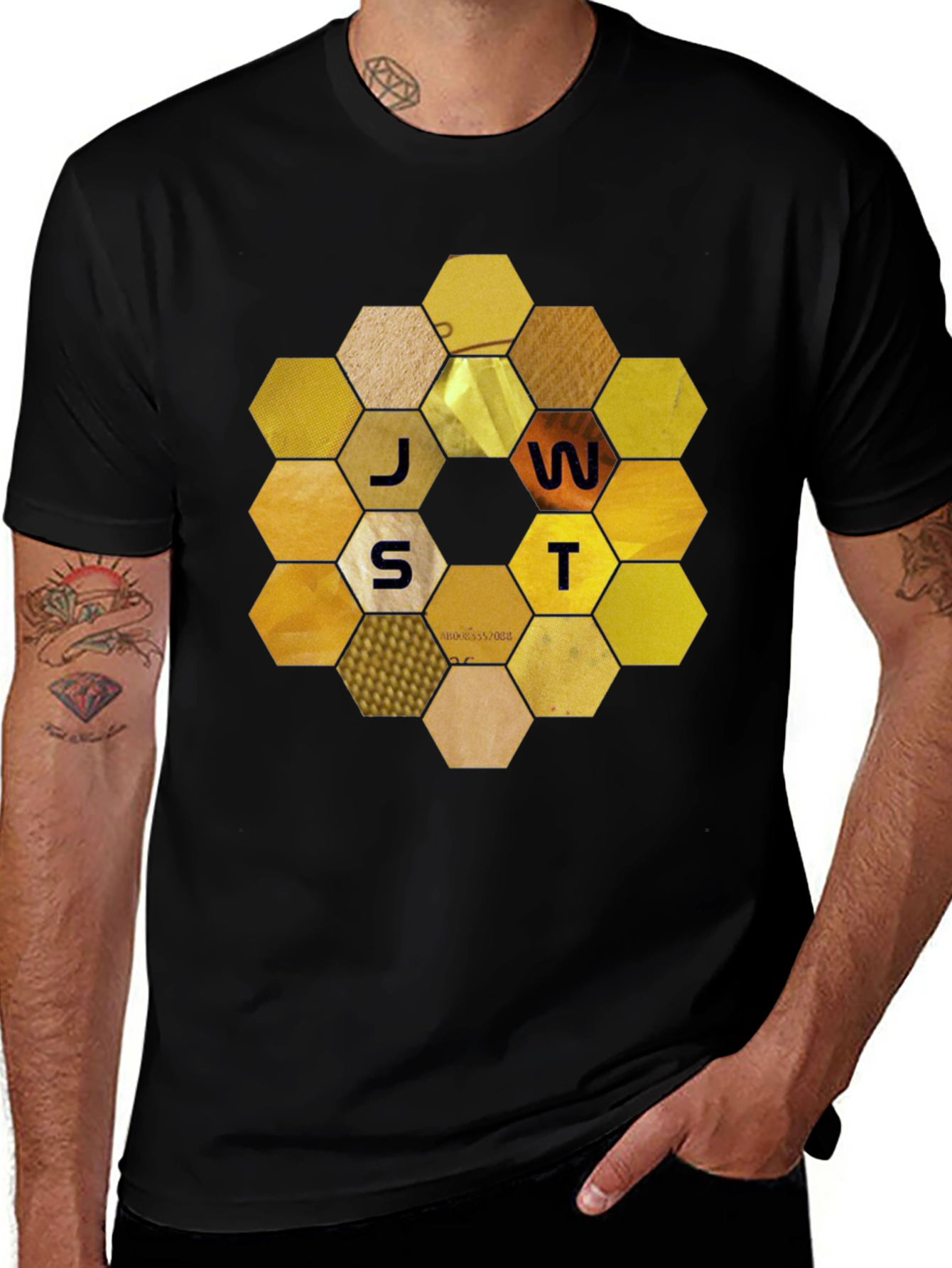 JWST Hexagon Mirror Graphic T-Shirt - Black
