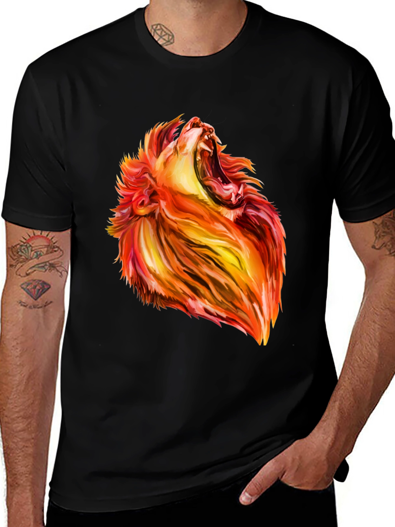 Variant 11 of Fiery Lion Graphic Tee - Men's Black T-Shirt