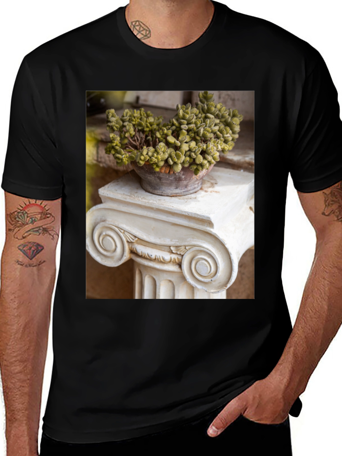 Plant on Column Black T-Shirt