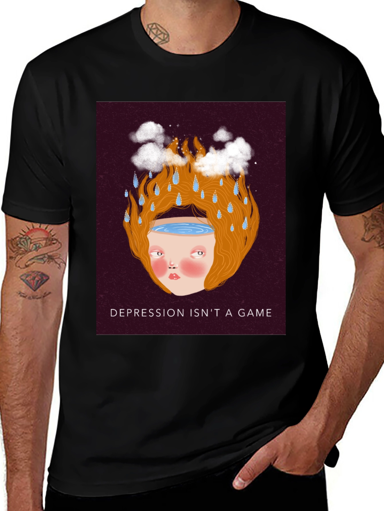 Variant 3 of Depression Awareness Graphic Tee - Black Cotton T-Shirt