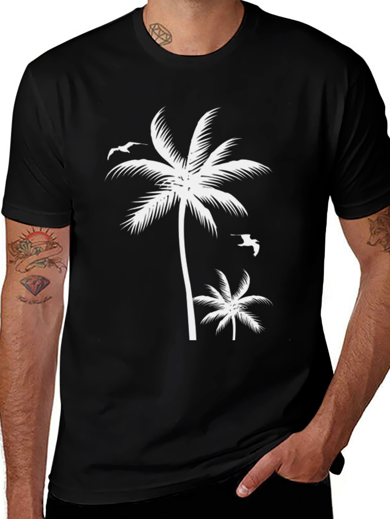 Variant 20 of Palm Tree Graphic Black T-Shirt