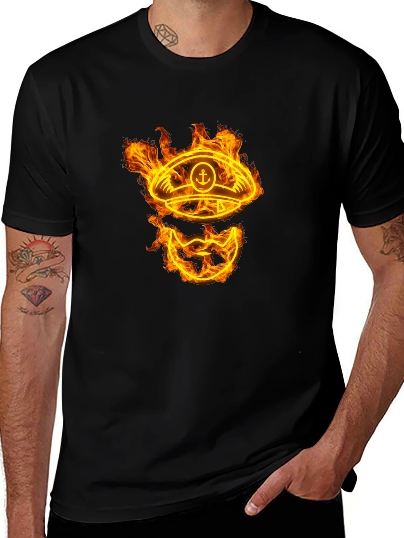 Variant 13 of Flaming Captain Hat Graphic T-Shirt - Unique Design